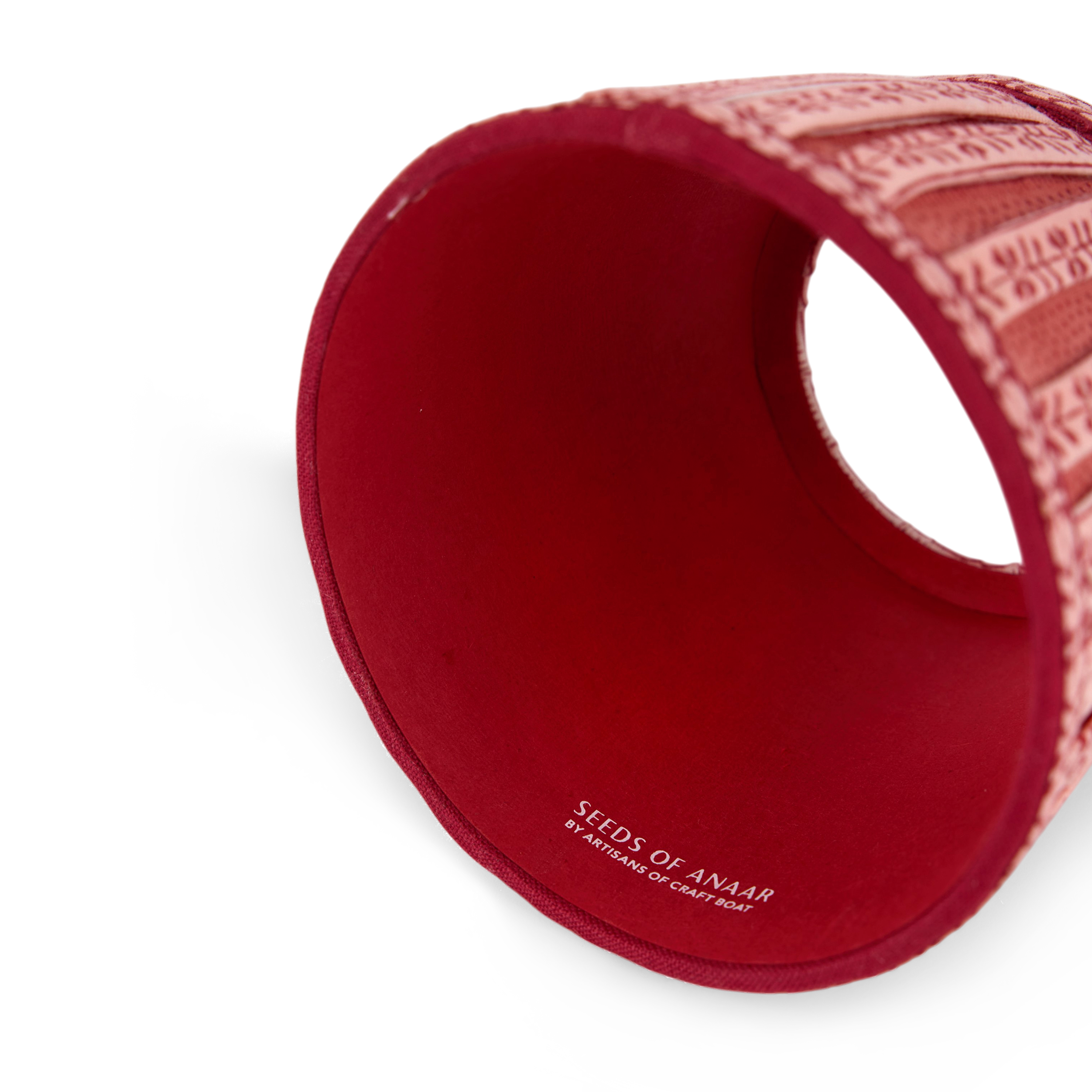Garnet Red Floral Stripe – Hand Block Printed Lampshade Cover (3.75" H x 4.5" W x 3.5" Ø | 100% Cotton Fabric)
