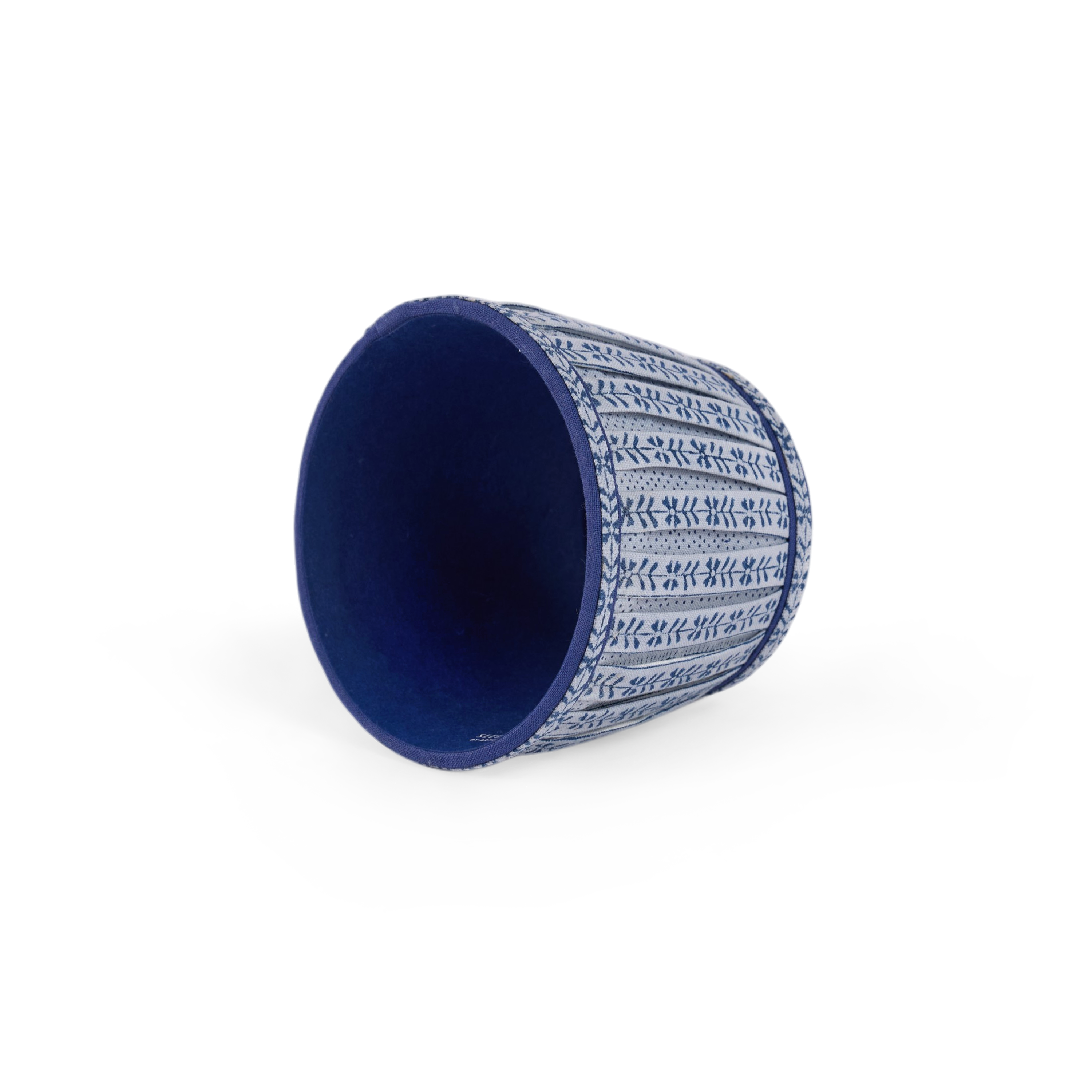 Harbor Blue Floral Stripe – Hand Block Printed Lampshade Cover (3.75" H x 4.5" W x 3.5" Ø | 100% Cotton Fabric)