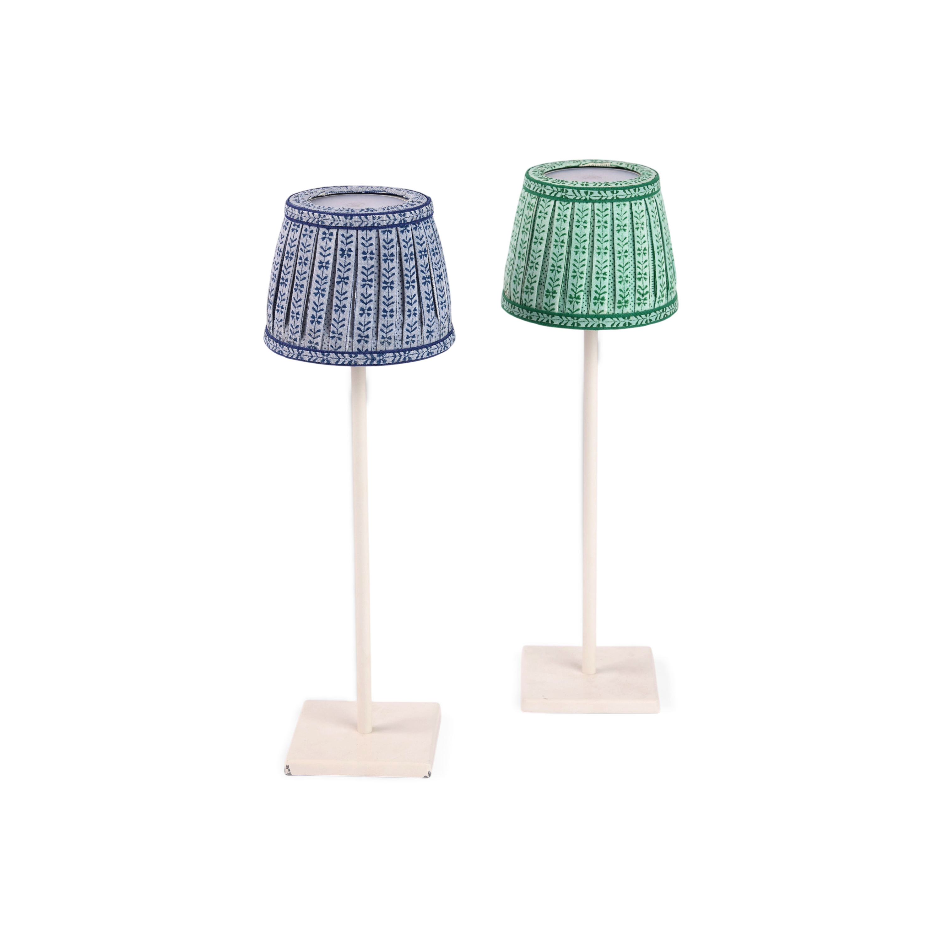 Celadon Green Floral Stripe – Hand Block Printed Lampshade Cover (3.75" H x 4.5" W x 3.5" Ø | 100% Cotton Fabric)