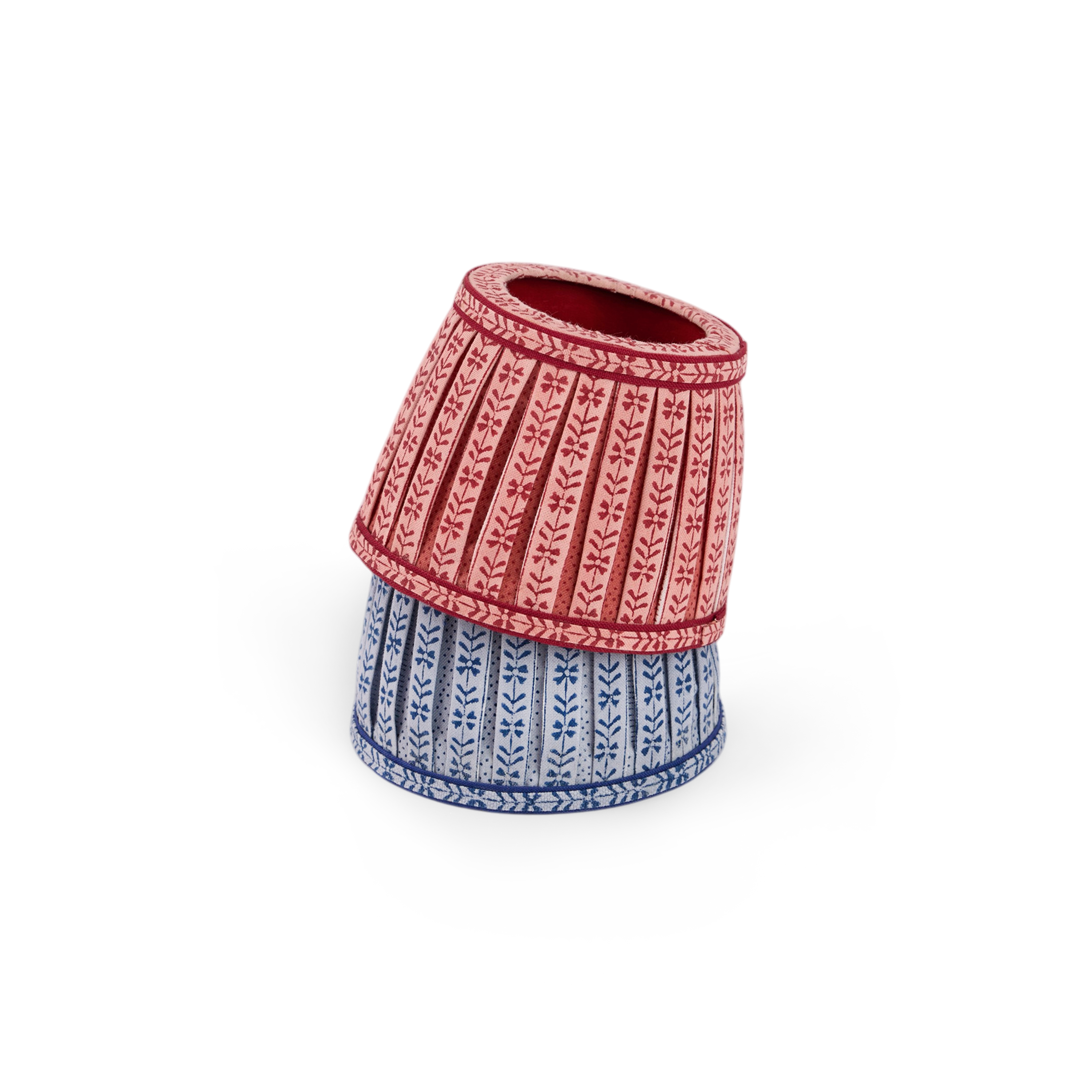 Garnet Red Floral Stripe – Hand Block Printed Lampshade Cover (3.75" H x 4.5" W x 3.5" Ø | 100% Cotton Fabric)