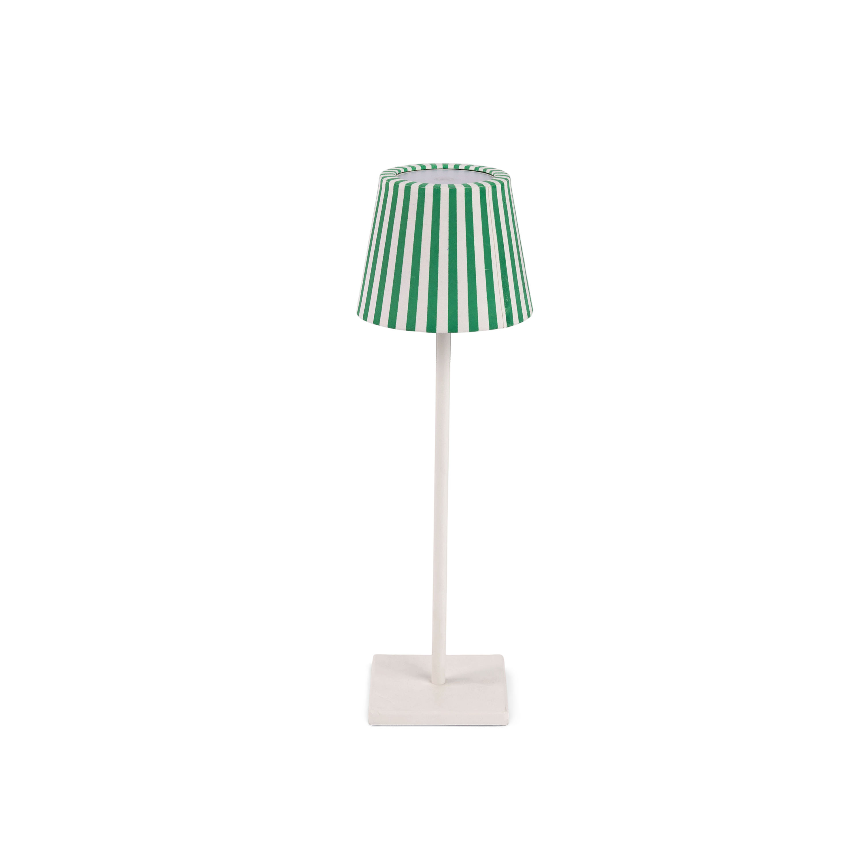 Celadon Green Bengal Stripe – Hand Block Printed Lampshade Cover (3.75" H x 4.5" W x 3.5" Ø | 100% Recycled Cotton Handmade Paper)