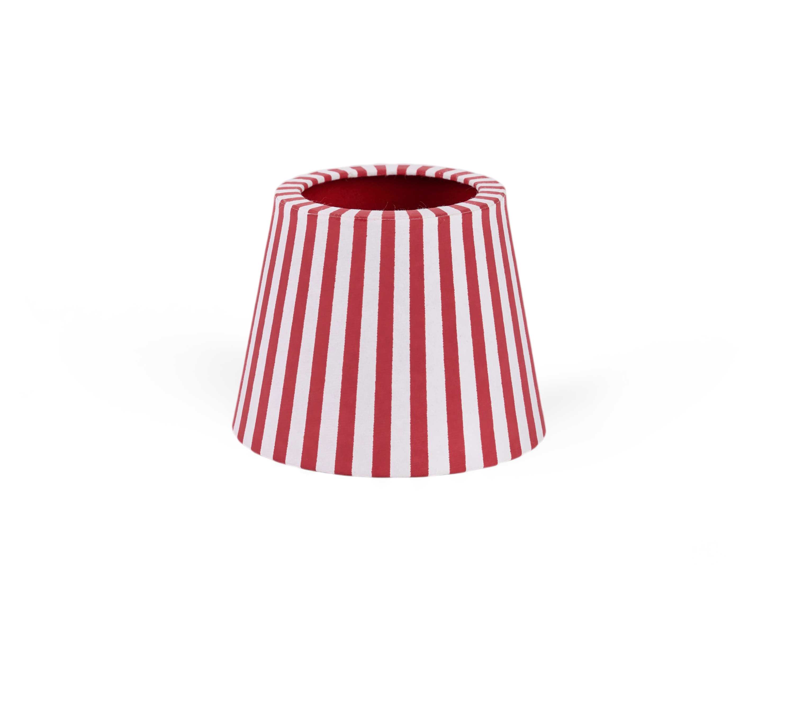 Garnet Red Bengal Stripe – Hand Block Printed Lampshade Cover (3.75" H x 4.5" W x 3.5" Ø | 100% Recycled Cotton Handmade Paper)