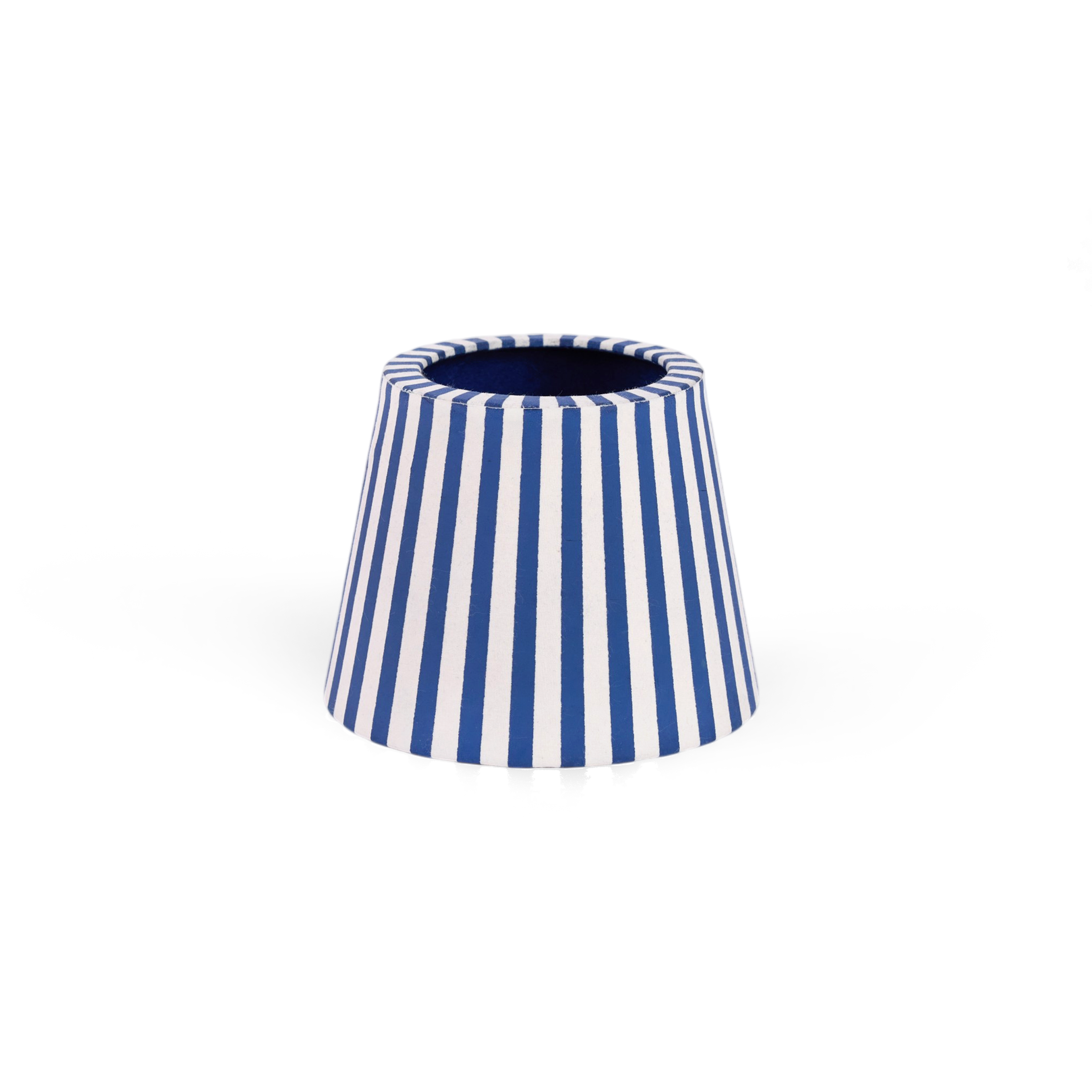 Harbor Blue Bengal Stripe – Hand Block Printed Lampshade Cover (3.75" H x 4.5" W x 3.5" Ø | 100% Recycled Cotton Handmade Paper)