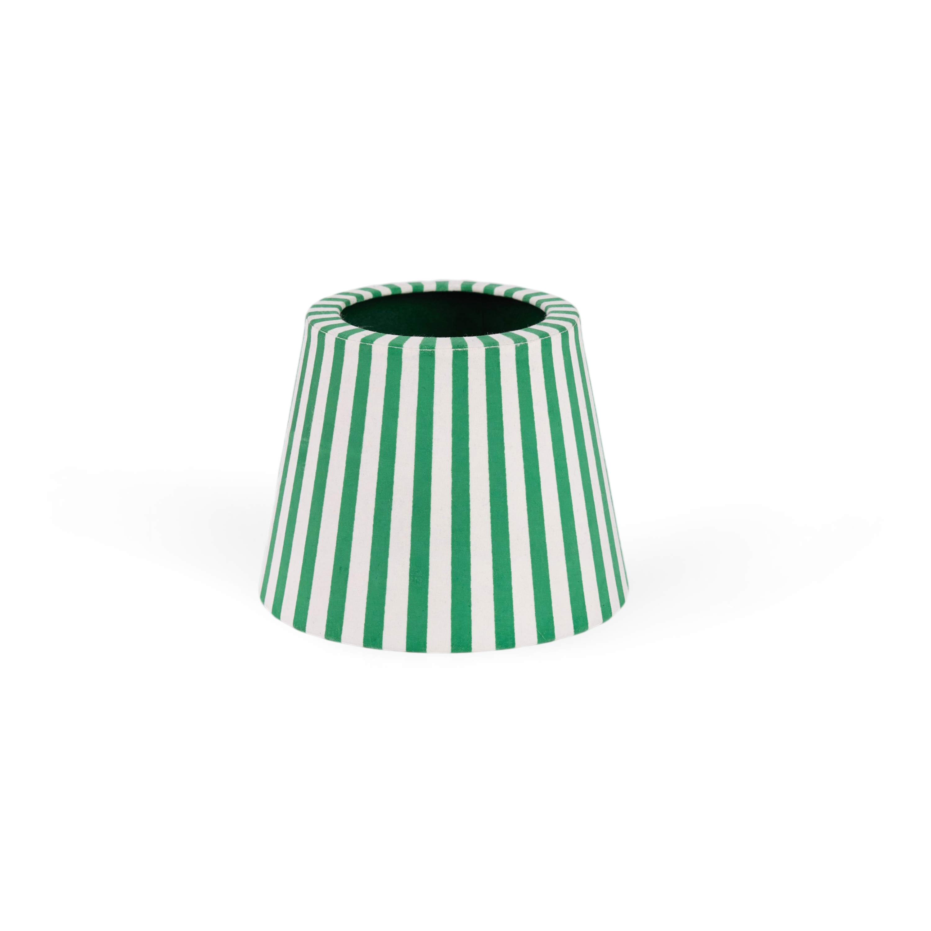 Celadon Green Bengal Stripe – Hand Block Printed Lampshade Cover (3.75" H x 4.5" W x 3.5" Ø | 100% Recycled Cotton Handmade Paper)
