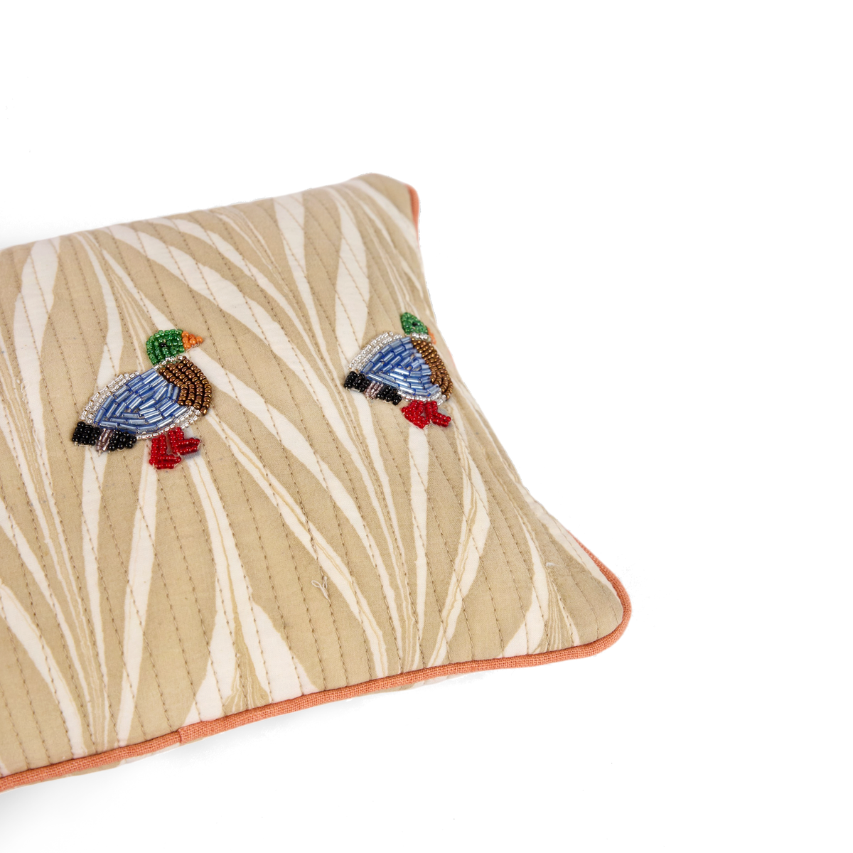 Soyabean Banyan – Hand Embroidered Cushion Cover (12" W× 7.5" H)