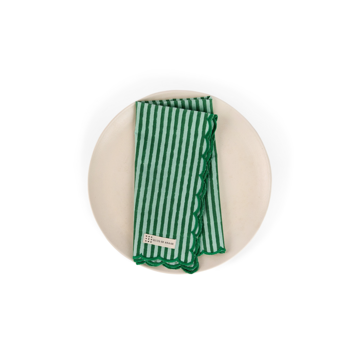 Celadon Green Classic Stripe – Hand Embroidery Printed Cotton Napkin (Set of 2) (18" x 18")