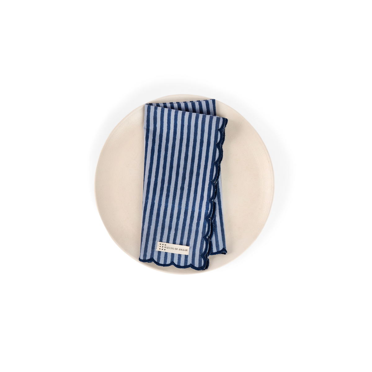 Harbor Blue Classic Stripe – Hand Embroidery Printed Cotton Napkin (Set of 2) (18" x 18")