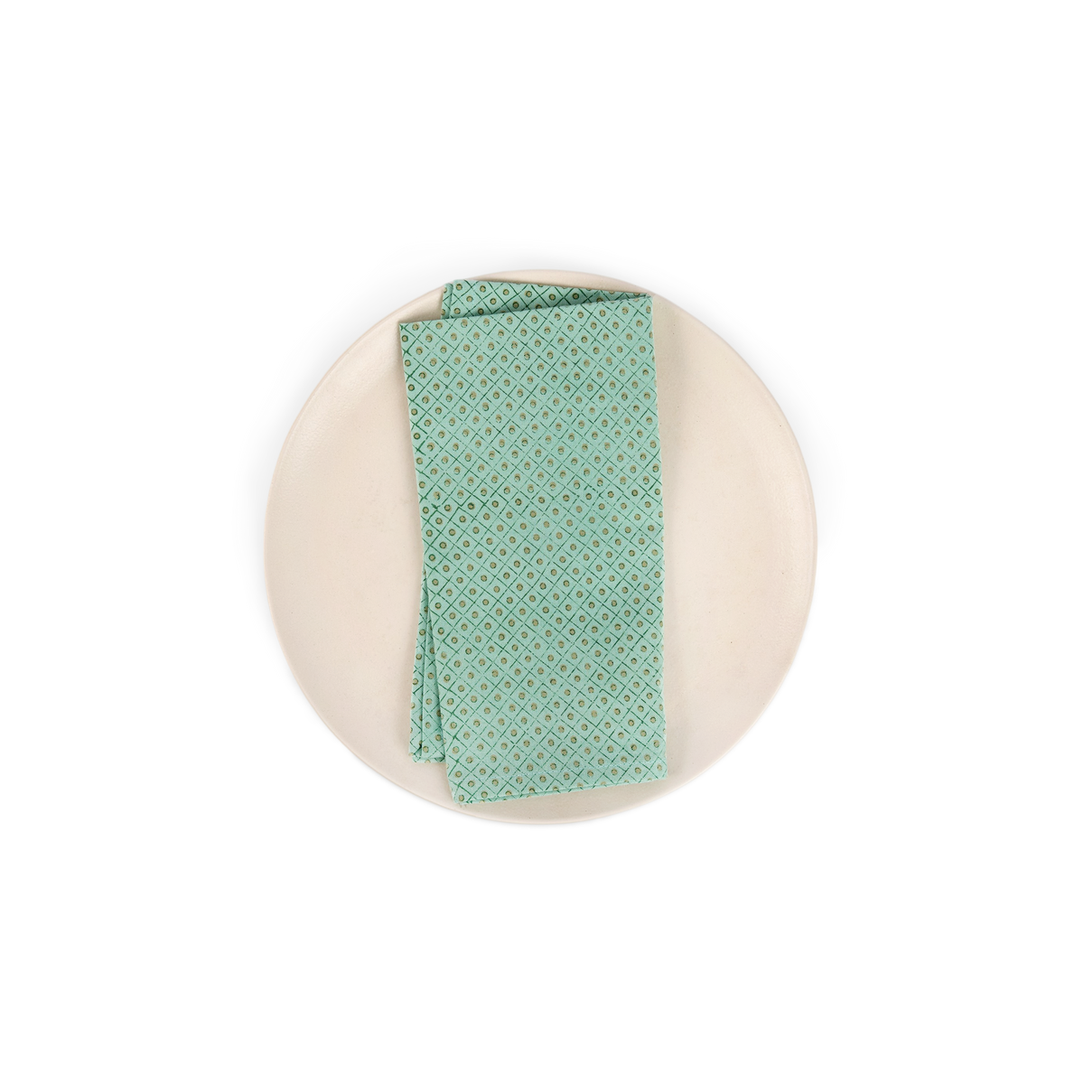 Celadon Green Dot & Grid – Hand Block Printed Cotton Napkin (Set of 2) (18" x 18")