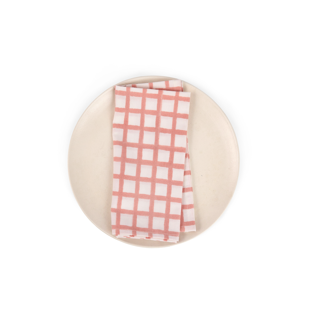 Pink Graph Checks – Hand Block Printed Cotton Napkin (Set of 2) (18" x 18")