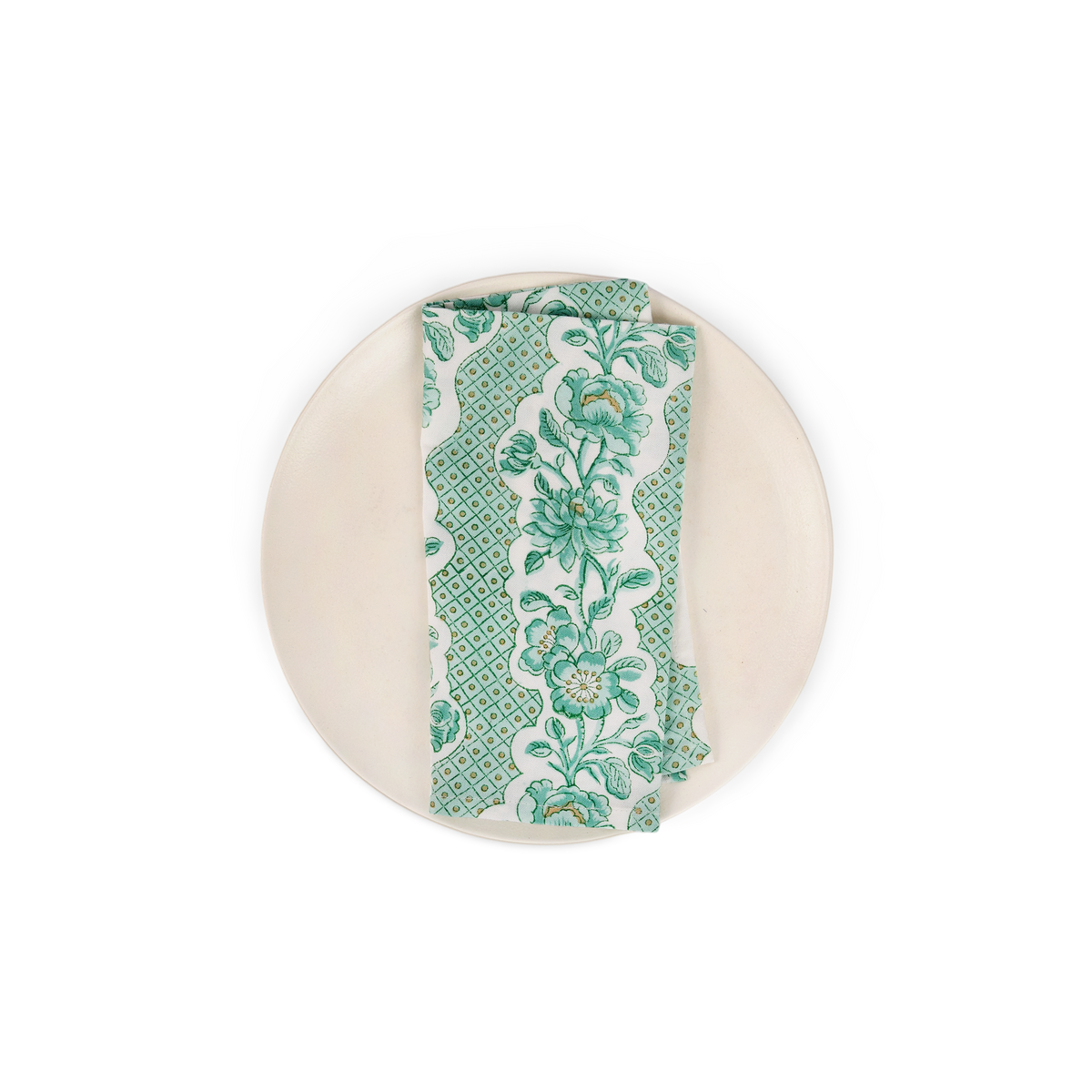 Celadon Green Blooming Trellis – Hand Block Printed Cotton Napkin (Set of 2) (18" x 18")