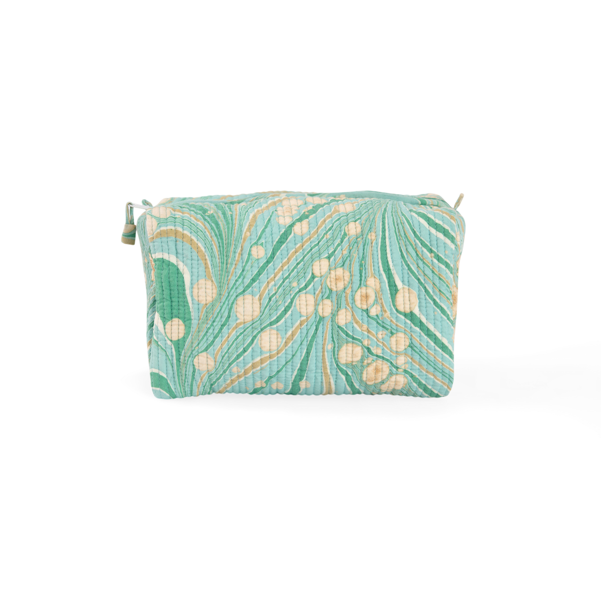 Celadon Green Fire Whirl – Hand Marbled Quilted Beauty Bag (Large – 9.5" x 5" x 4")