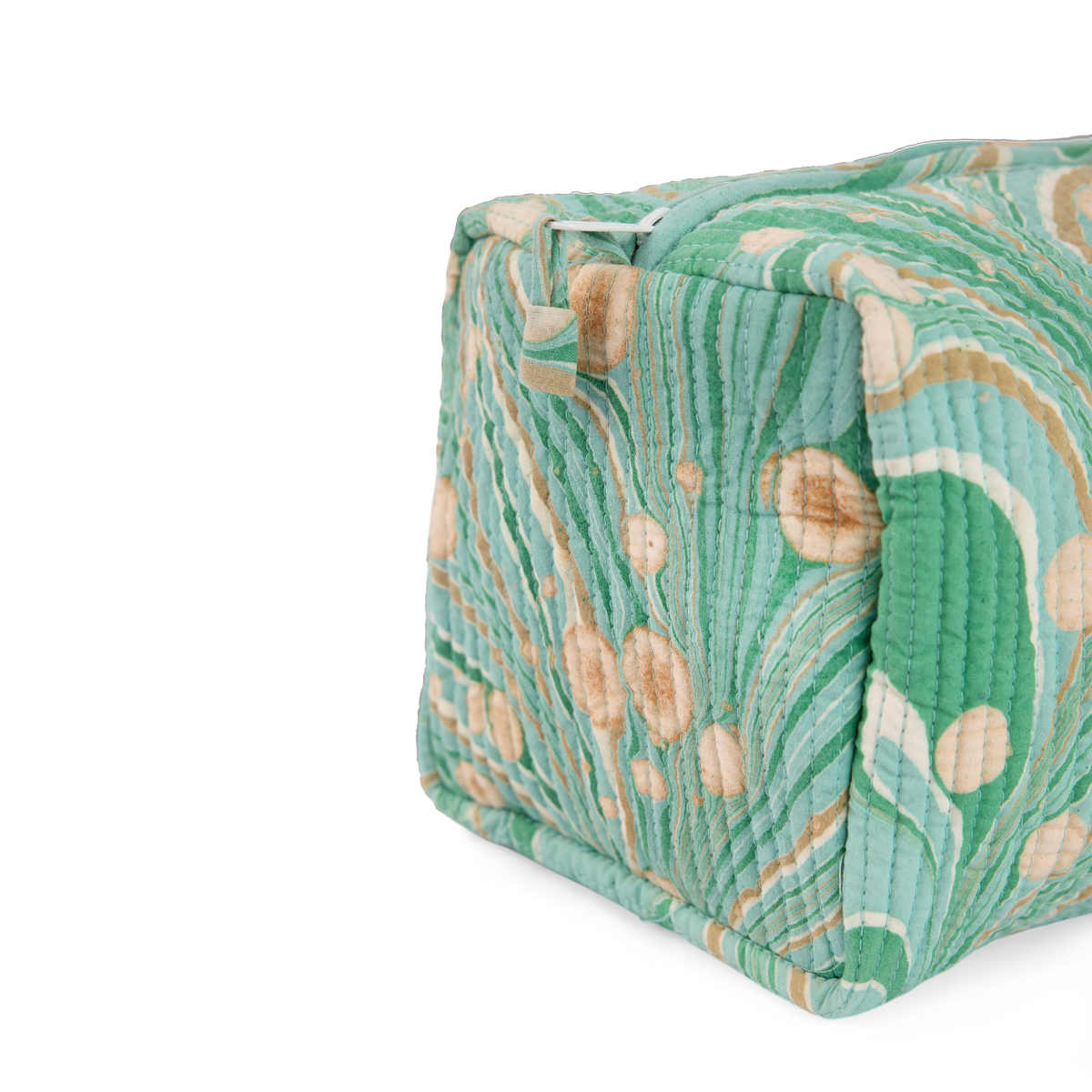 Celadon Green Fire Whirl – Hand Marbled Quilted Beauty Bag (Large – 9.5" x 5" x 4")
