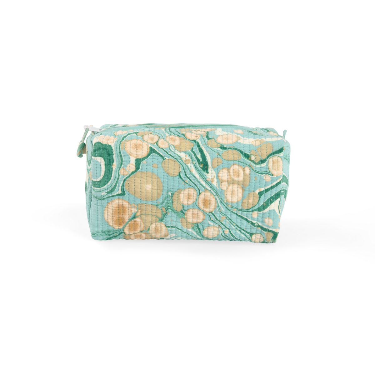Celadon Green Pebble – Hand Marbled Quilted Beauty Bag (Medium – 8.5" x 4" x 3.5")