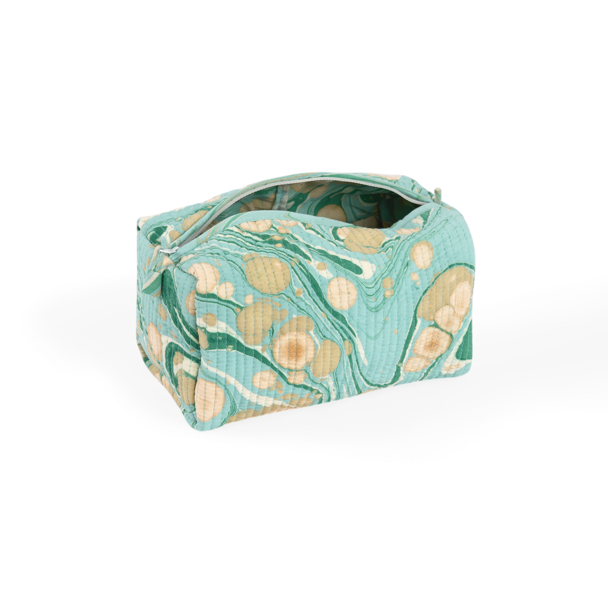 Celadon Green Pebble – Hand Marbled Quilted Beauty Bag (Medium – 8.5" x 4" x 3.5")