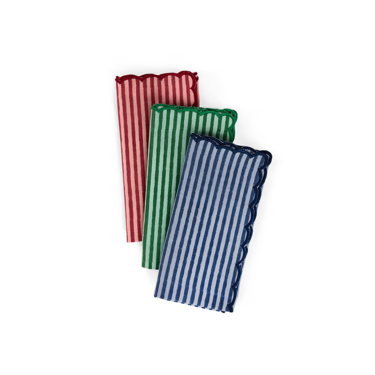 Celadon Green Classic Stripe – Hand Embroidery Printed Cotton Napkin (Set of 2) (18" x 18")