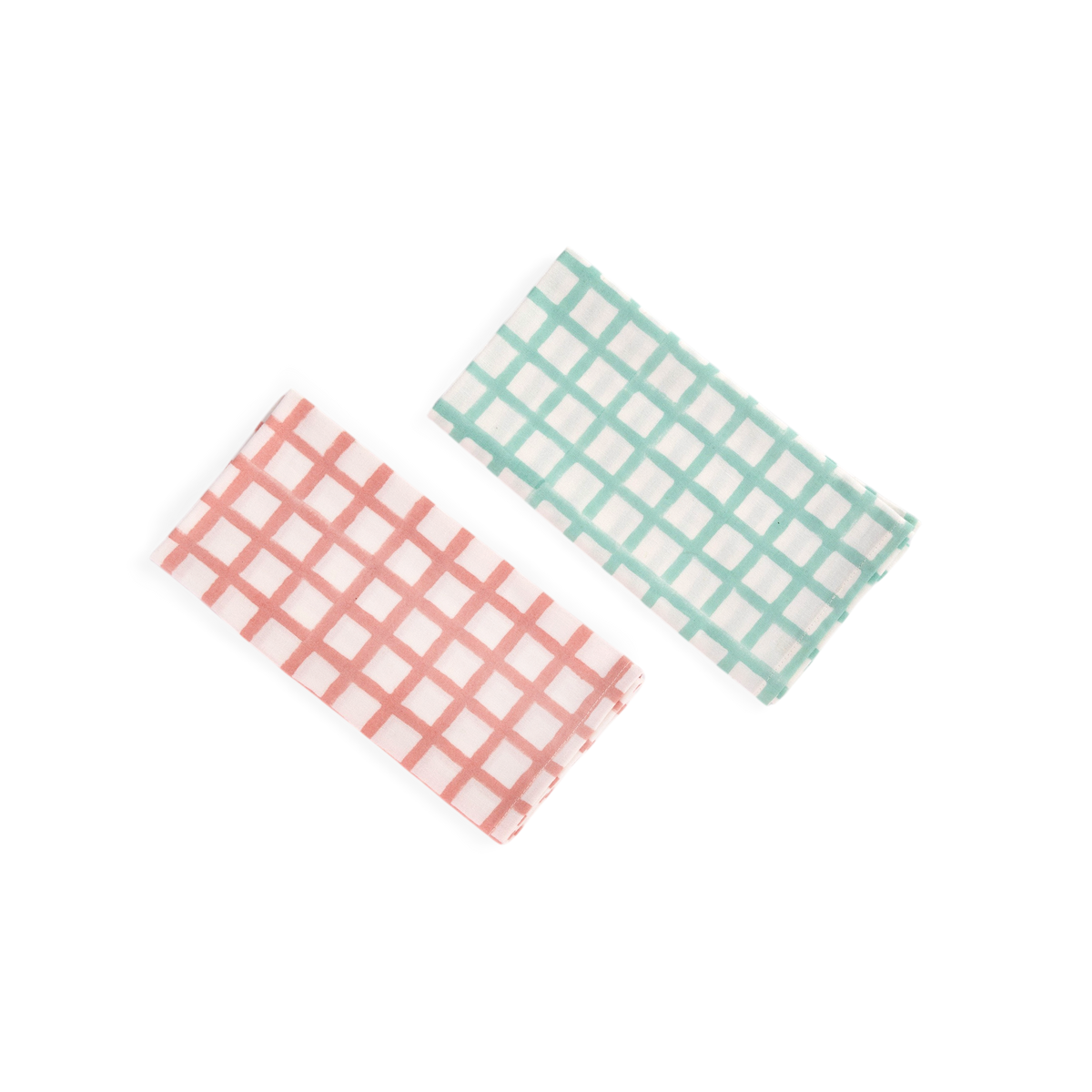 Celadon Green Graph Checks – Hand Block Printed Cotton Napkin (Set of 2) (18" x 18")