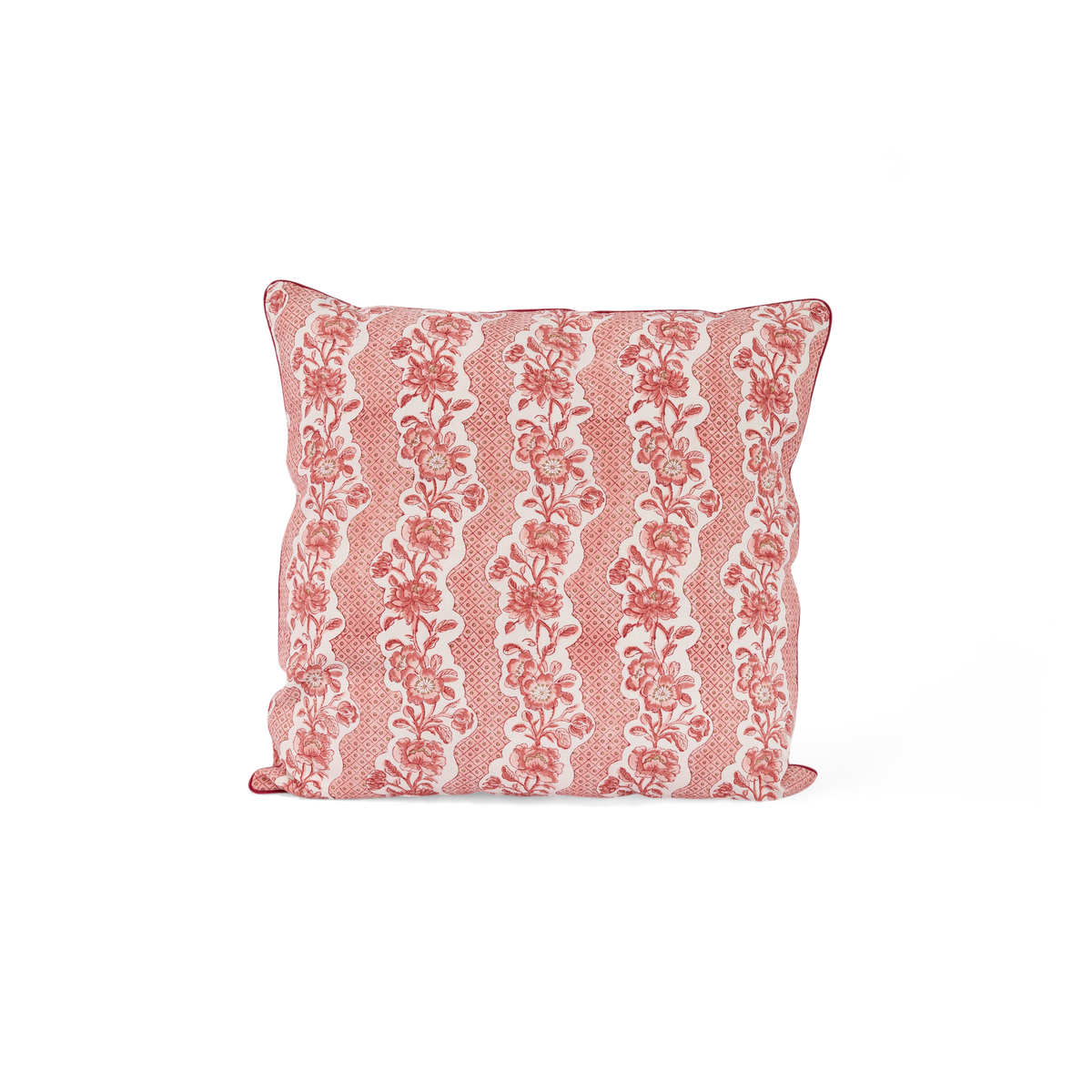 Garnet Red Blooming Trellis – Hand Block Printed Cotton Pillow Cover (20" x 20")