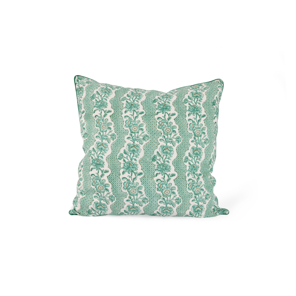 Celadon Green Blooming Trellis – Hand Block Printed Cotton Pillow Cover (20" x 20")
