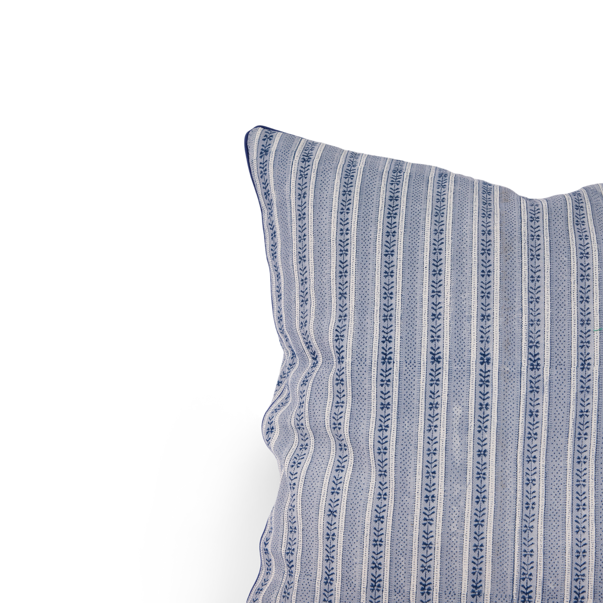 Harbor Blue Floral Stripe – Hand Block Printed Cotton Pillow Cover (20" x 20")