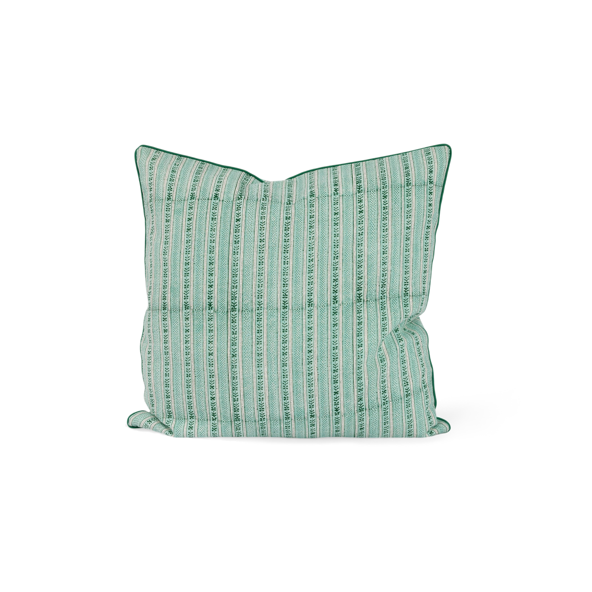 Celadon Green Floral Stripe – Hand Block Printed Cotton Pillow Cover (20" x 20")