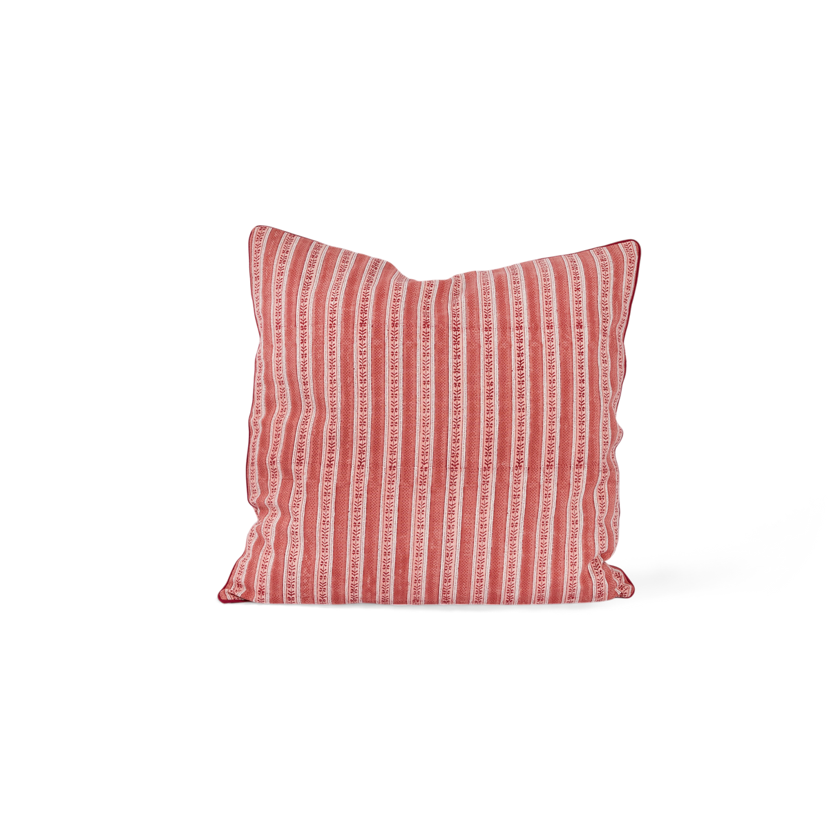 Garnet Red Floral Stripe – Hand Block Printed Cotton Pillow Cover (20" x 20")