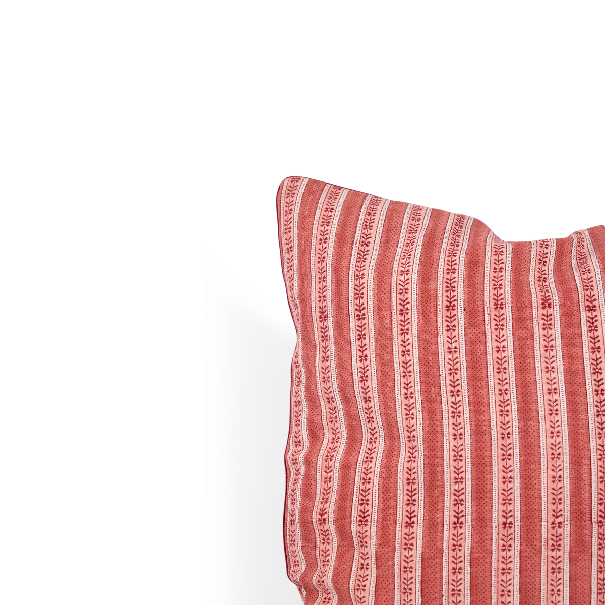 Garnet Red Floral Stripe – Hand Block Printed Cotton Pillow Cover (20" x 20")