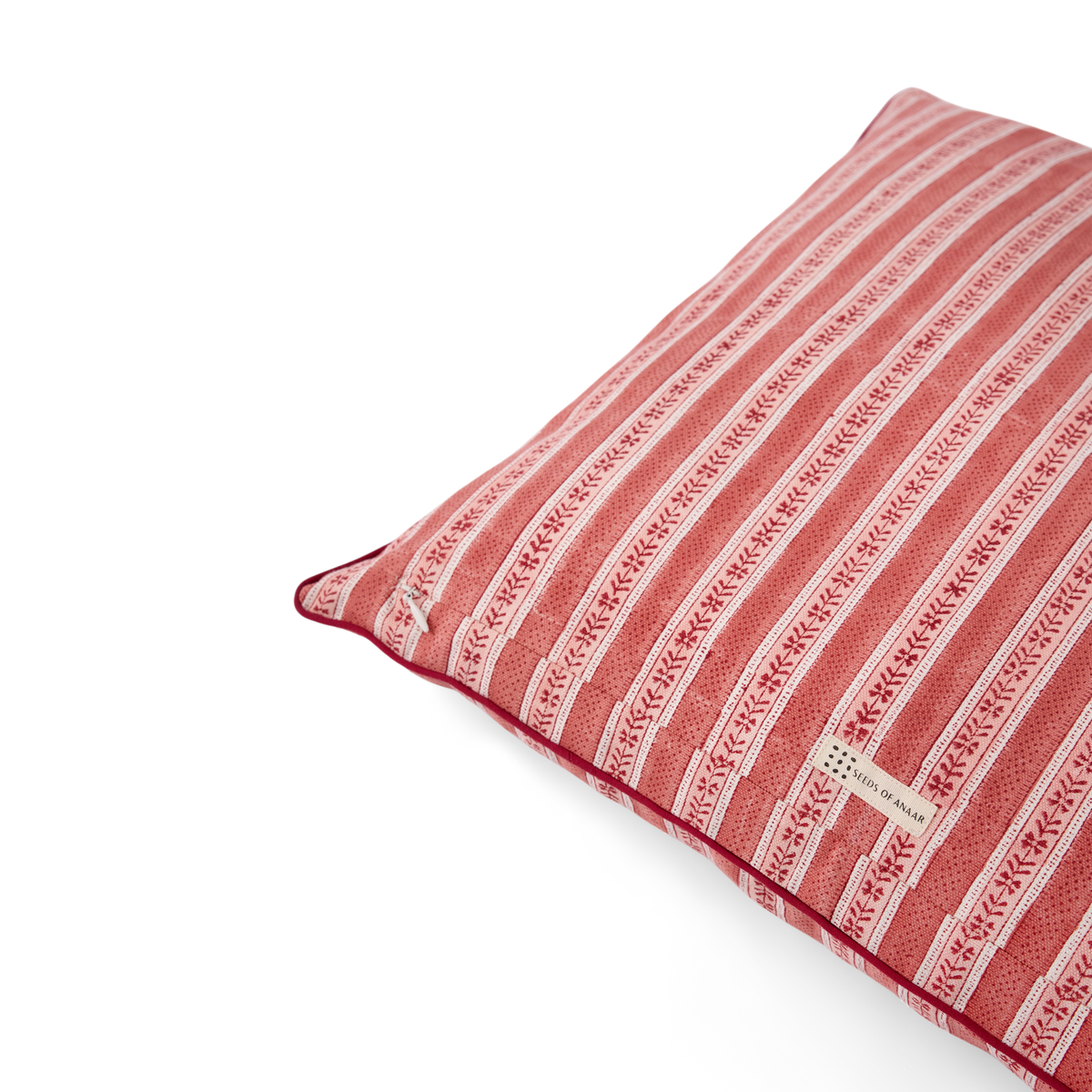 Garnet Red Floral Stripe – Hand Block Printed Cotton Pillow Cover (20" x 20")