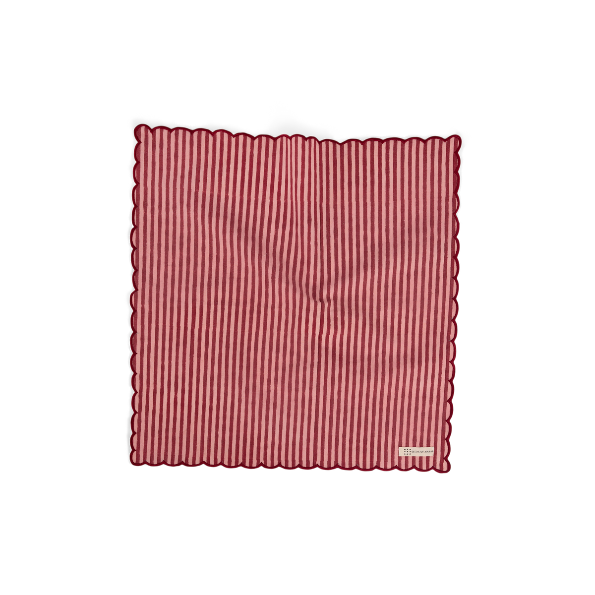 Garnet Red Classic Stripe – Hand Embroidery Printed Cotton Napkin (Set of 2) (18" x 18")