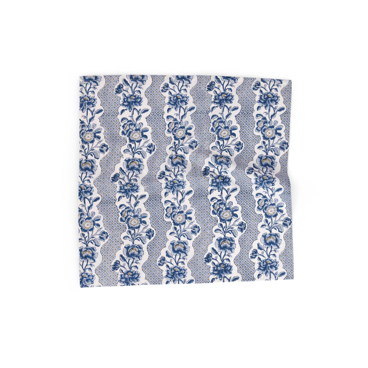 Harbor Blue Blooming Trellis – Hand Block Printed Cotton Napkin (Set of 2) (18" x 18")