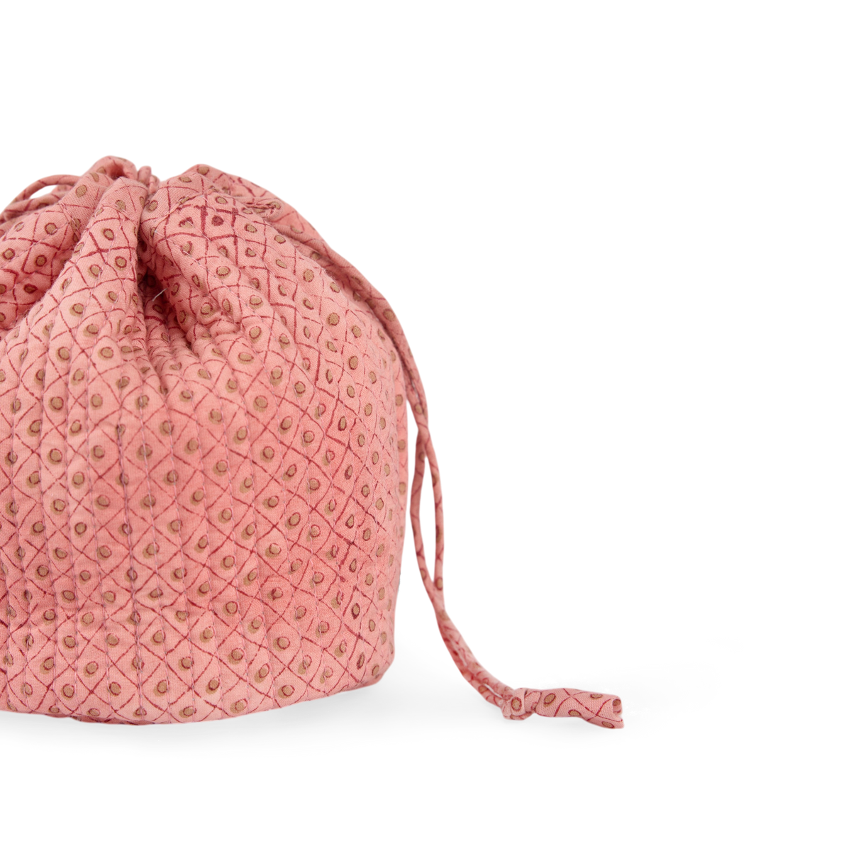 Garnet Red Dot & Grid – Hand Block Printed Quilted Pouch (Jewelry & Beauty Organizer)