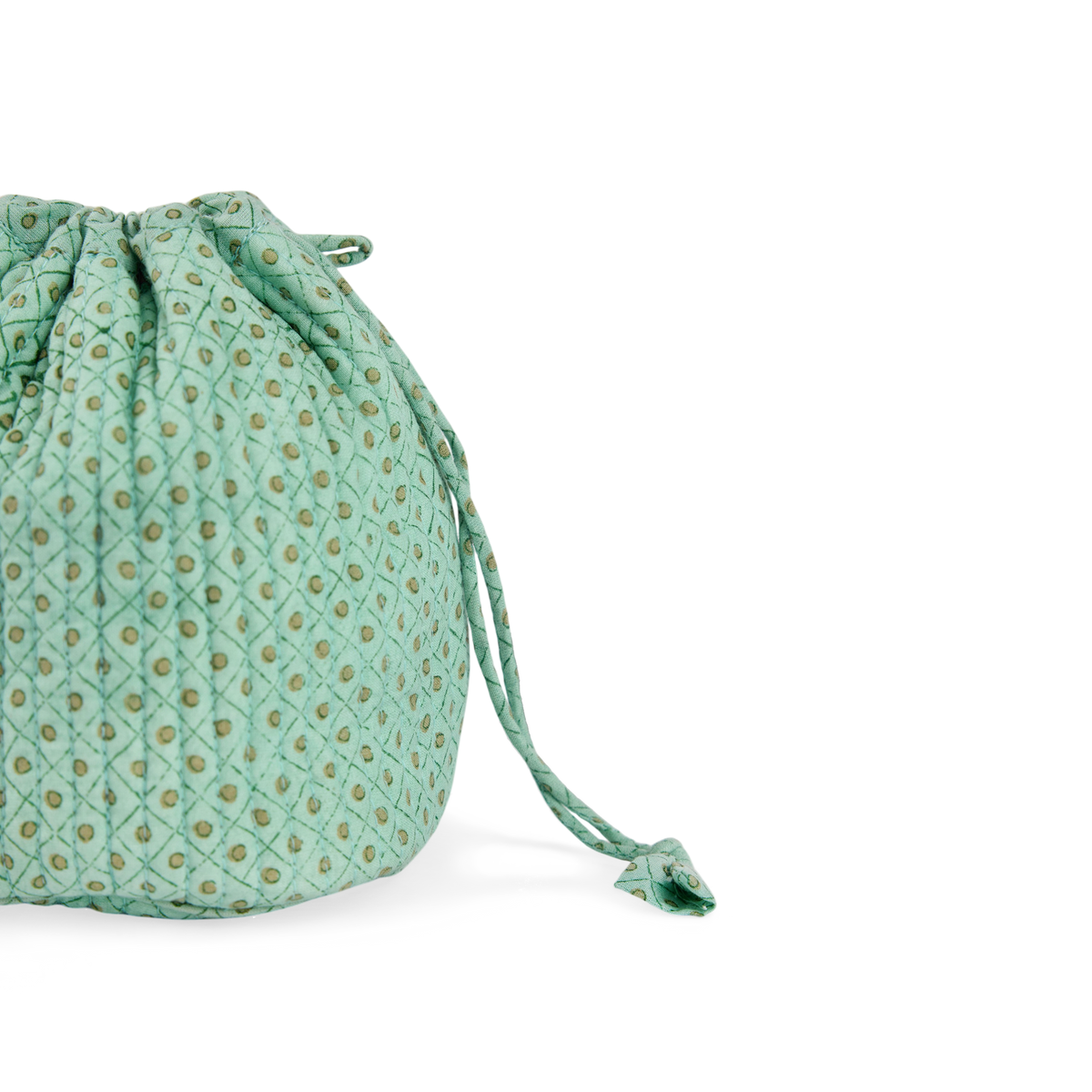 Celadon Geen Dot & Grid – Hand Block Printed Quilted Pouch (Jewelry & Beauty Organizer)