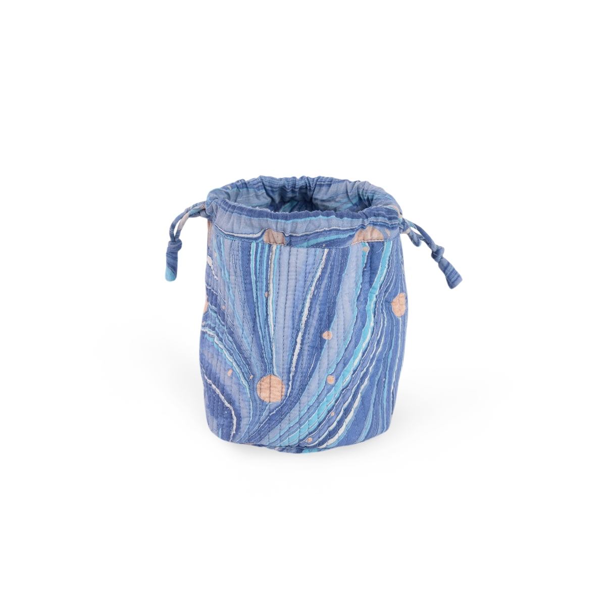 Harbor Blue Fire Whirl – Hand Marbled Quilted Pouch (Jewelry & Beauty Organizer)