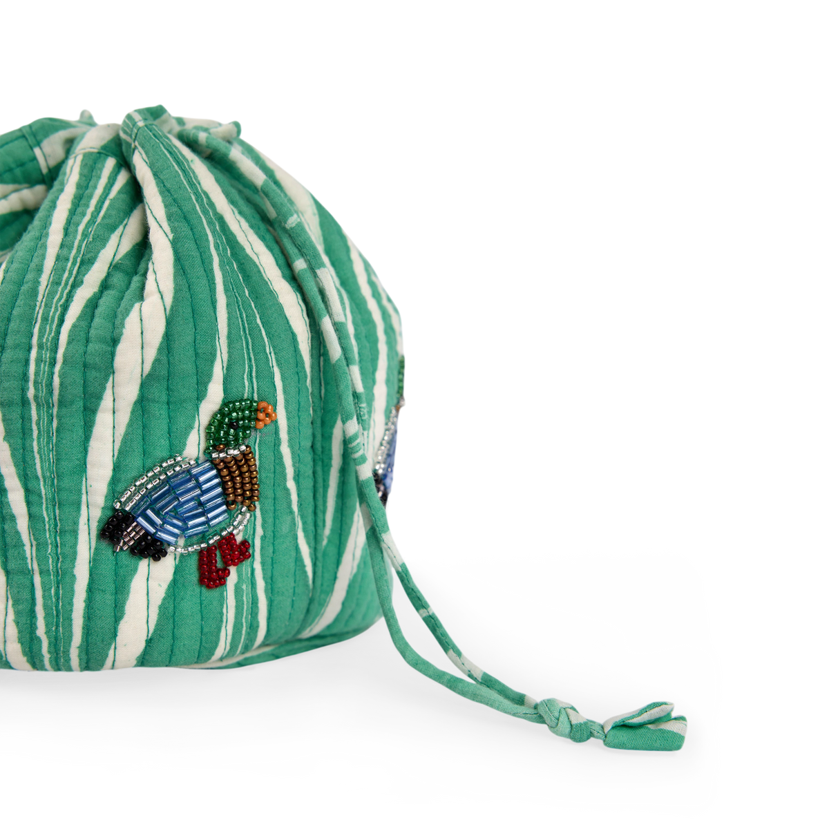 Celadon Green Banyan – Hand Embroidered Quilted Pouch (Jewelry & Beauty Organizer)