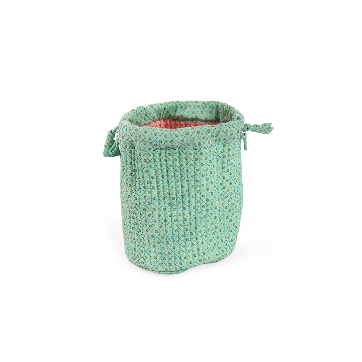 Celadon Geen Dot & Grid – Hand Block Printed Quilted Pouch (Jewelry & Beauty Organizer)