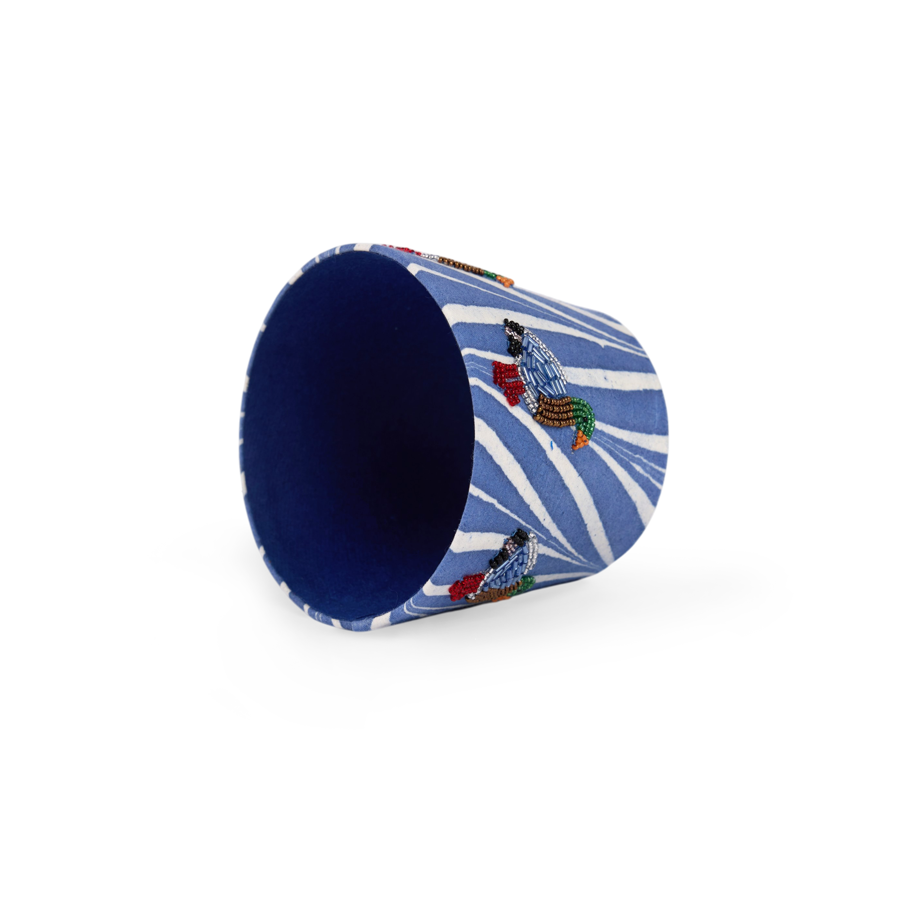 Harbor Blue Banyan – Hand Embroidered Lampshade Cover (3.75” H x 4.5” W x 3.5” Ø | 100% Cotton Fabric)
