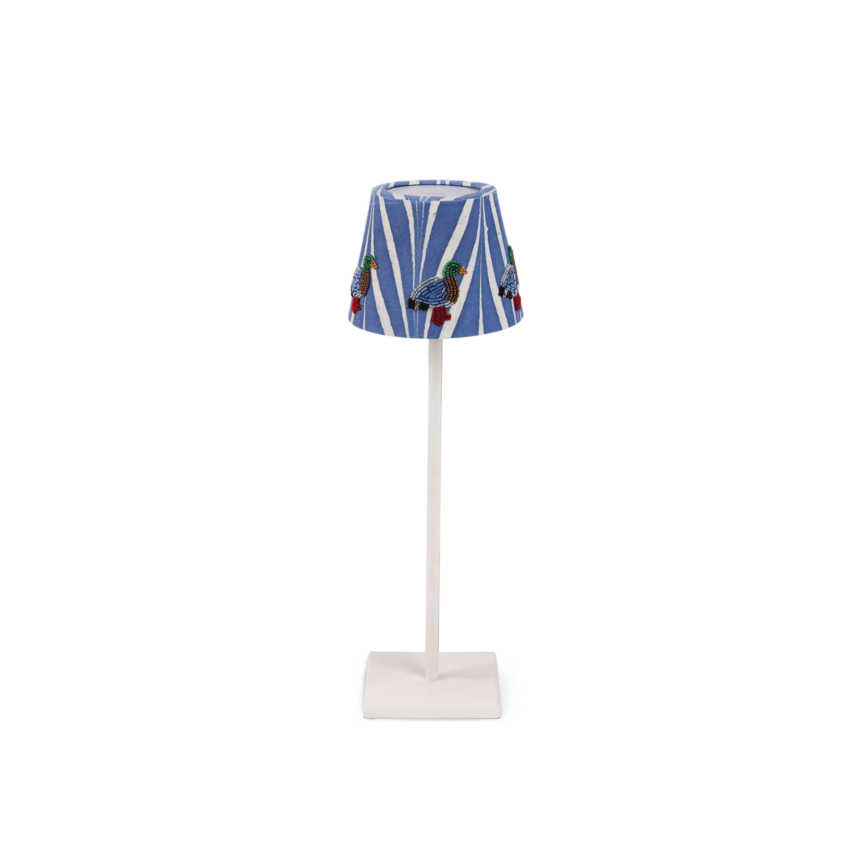 Harbor Blue Banyan – Hand Embroidered Lampshade Cover (3.75” H x 4.5” W x 3.5” Ø | 100% Cotton Fabric)