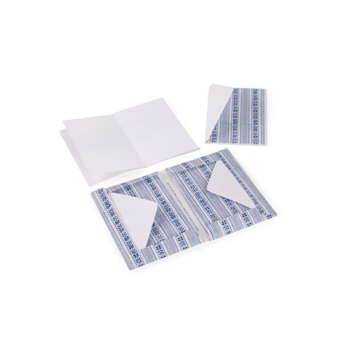 Harbor Blue Floral Stripe – Hand Block Printed Greeting Card Folder Set  (6” x 4” | 100% Recycled Cotton Paper)