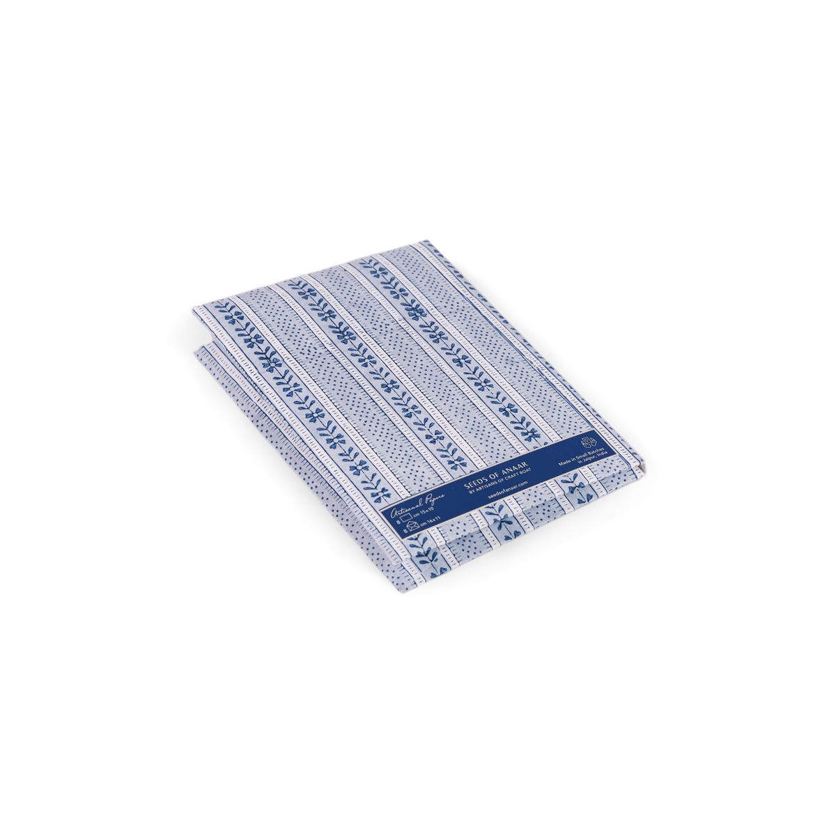 Harbor Blue Floral Stripe – Hand Block Printed Greeting Card Folder Set  (6” x 4” | 100% Recycled Cotton Paper)