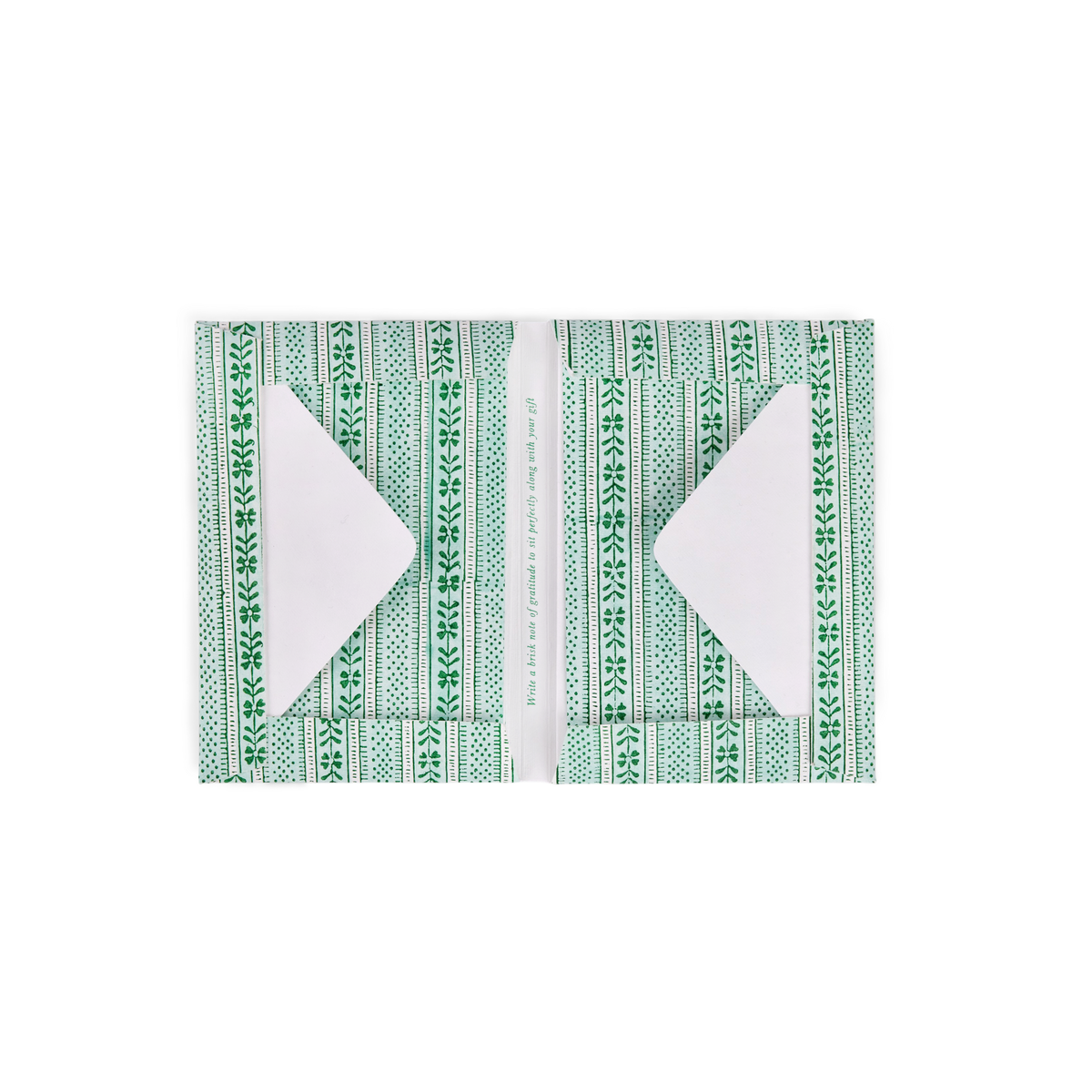 Celadon Green Floral Stripe – Hand Block Printed Greeting Card Folder Set  (6” x 4” | 100% Recycled Cotton Paper)