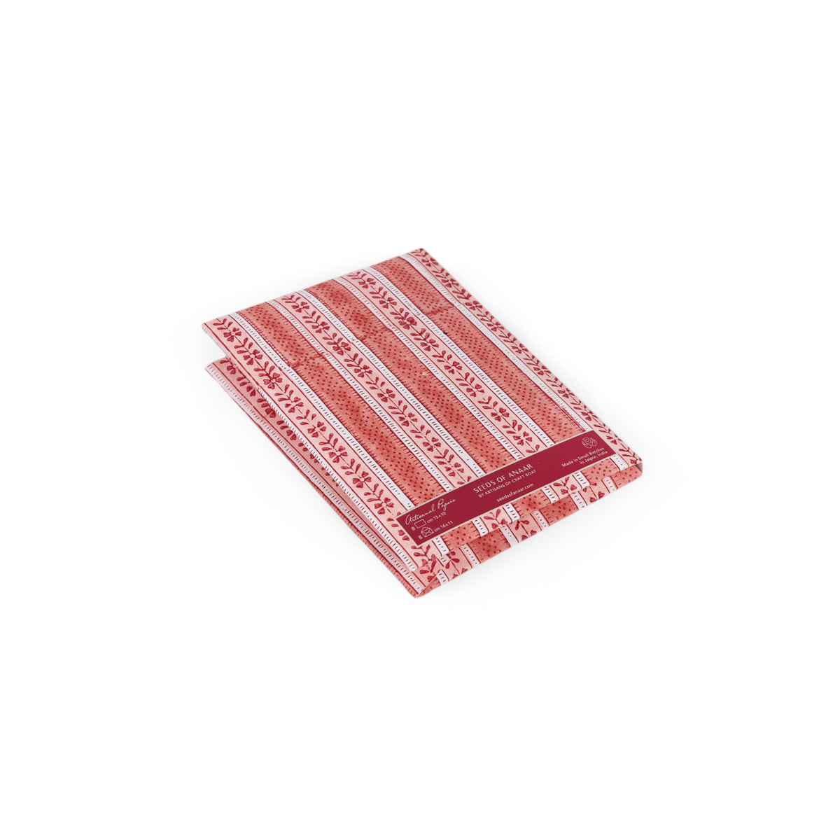 Garnet Red Floral Stripe – Hand Block Printed Greeting Card Folder Set  (6” x 4” | 100% Recycled Cotton Paper)