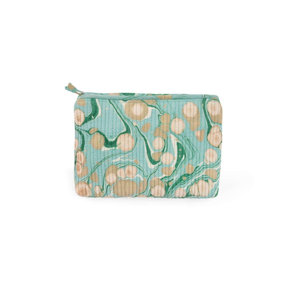 Celadon Green Pebble – Hand Marbled Quilted Cotton Pouch  (Large – 9.5" x 6.5" x 3")
