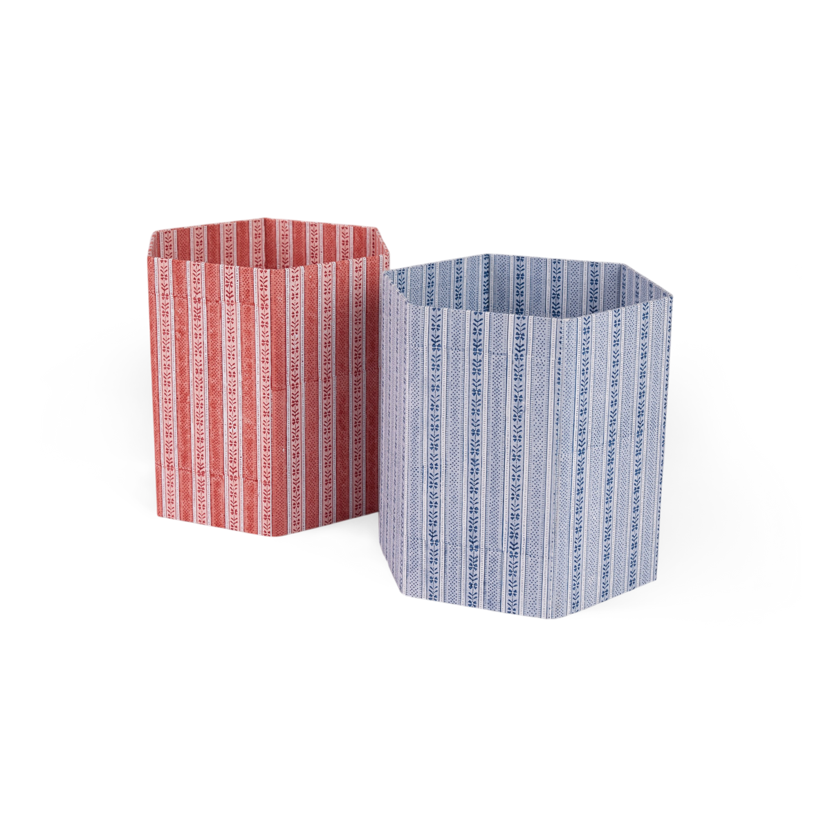 Garnet Red Floral Stripe – Hand Block Printed Collapsible Basket (9.5" x 9.5" x 10.5")