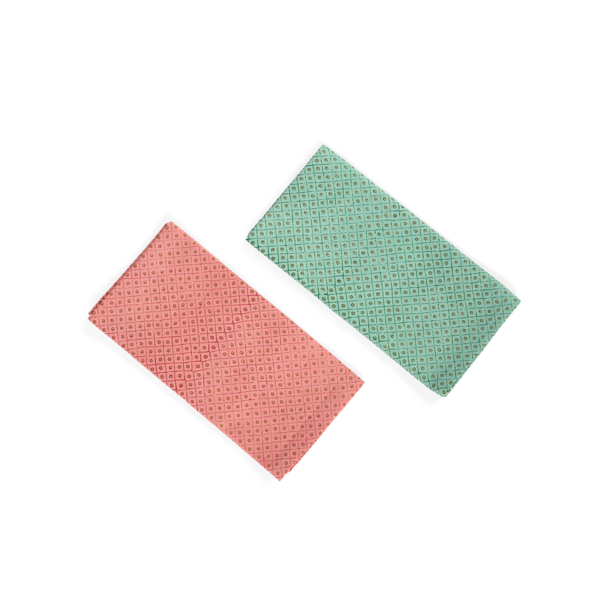 Celadon Green Dot & Grid – Hand Block Printed Cotton Napkin (Set of 2) (18" x 18")