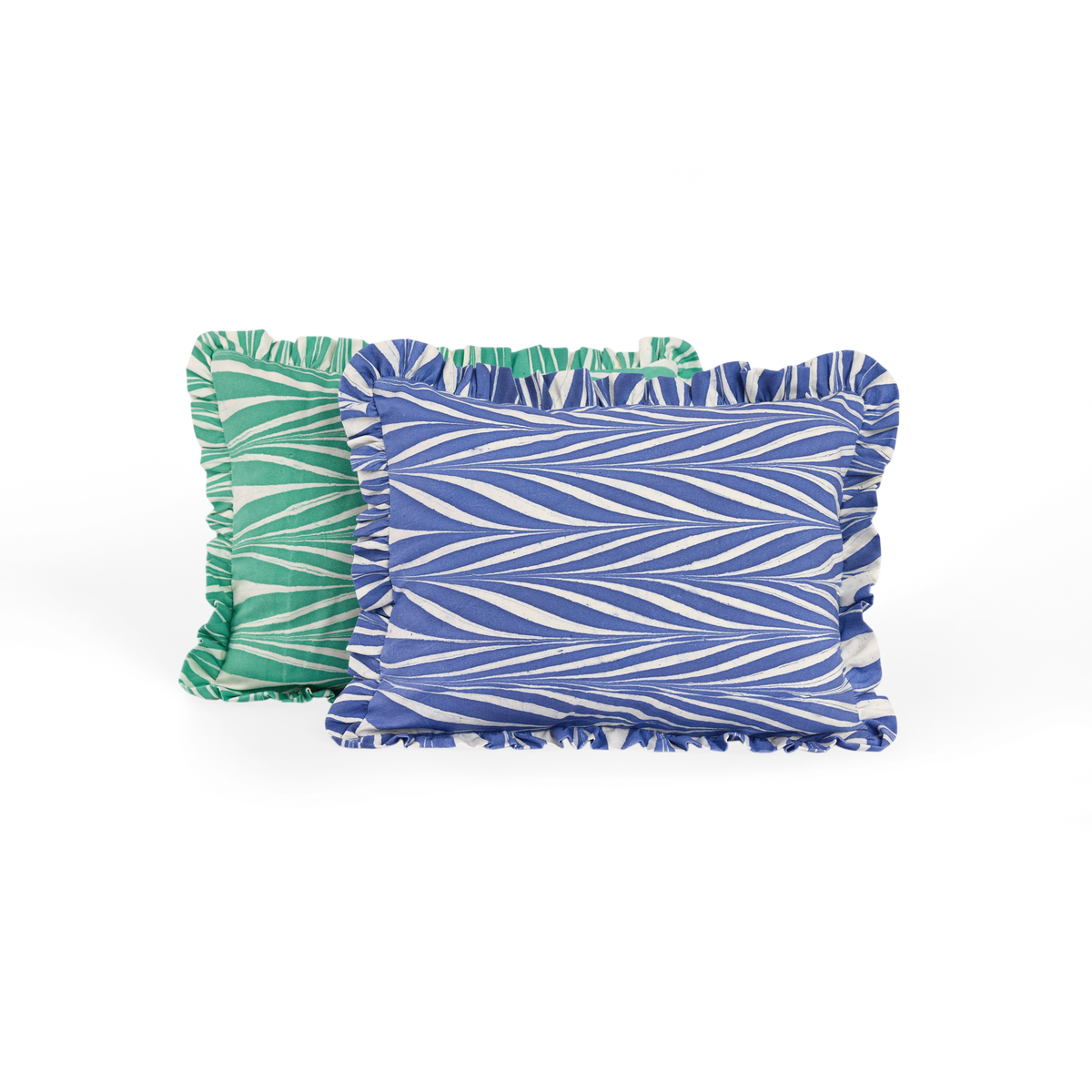 Harbor Blue Banyan – Hand Marbled Cotton Pillow Cover (12" x 16")