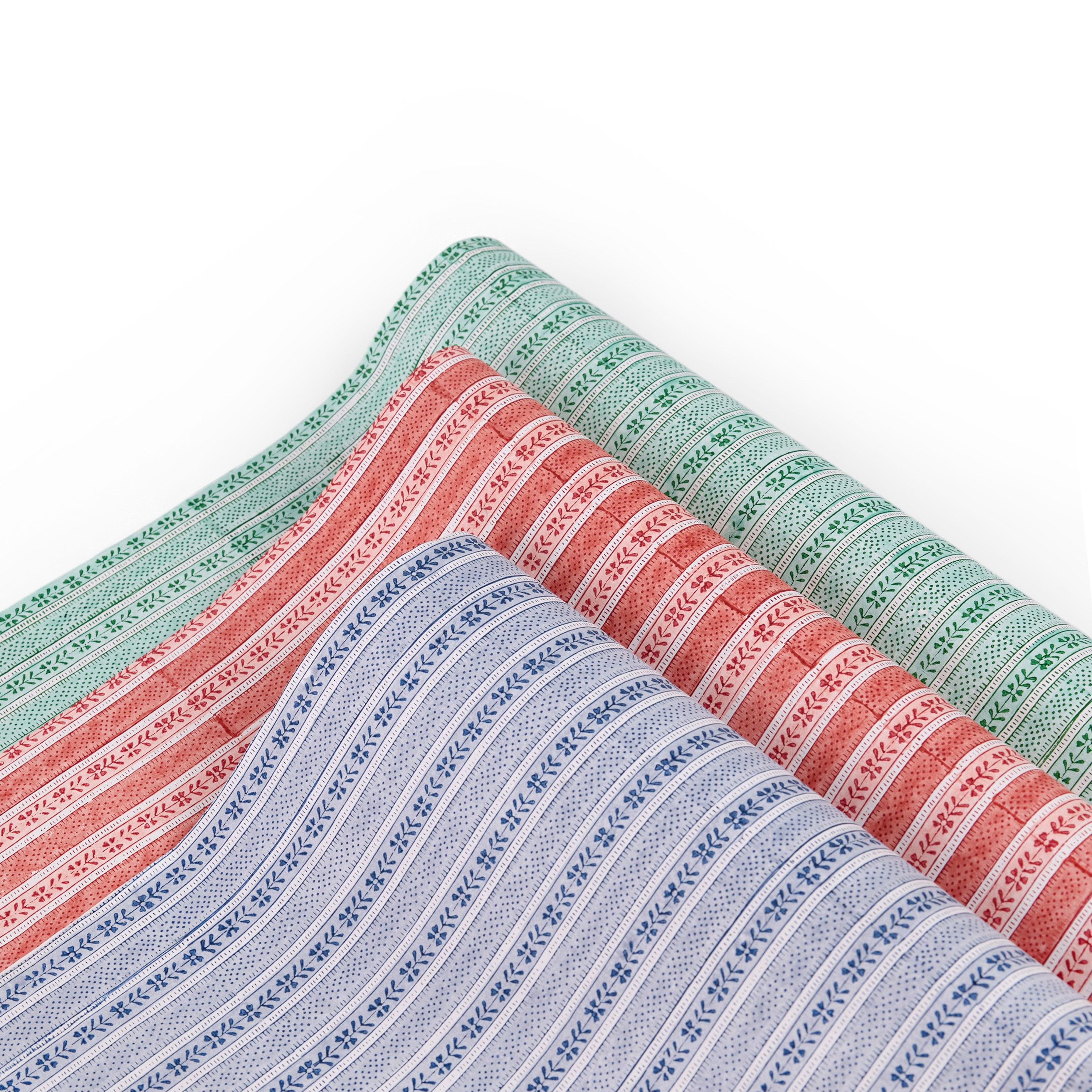 Garnet Red Floral Stripe – Hand Block Printed Wrapping Paper Sheet ( 21" x 29" | 100% Recycled Cotton Paper)