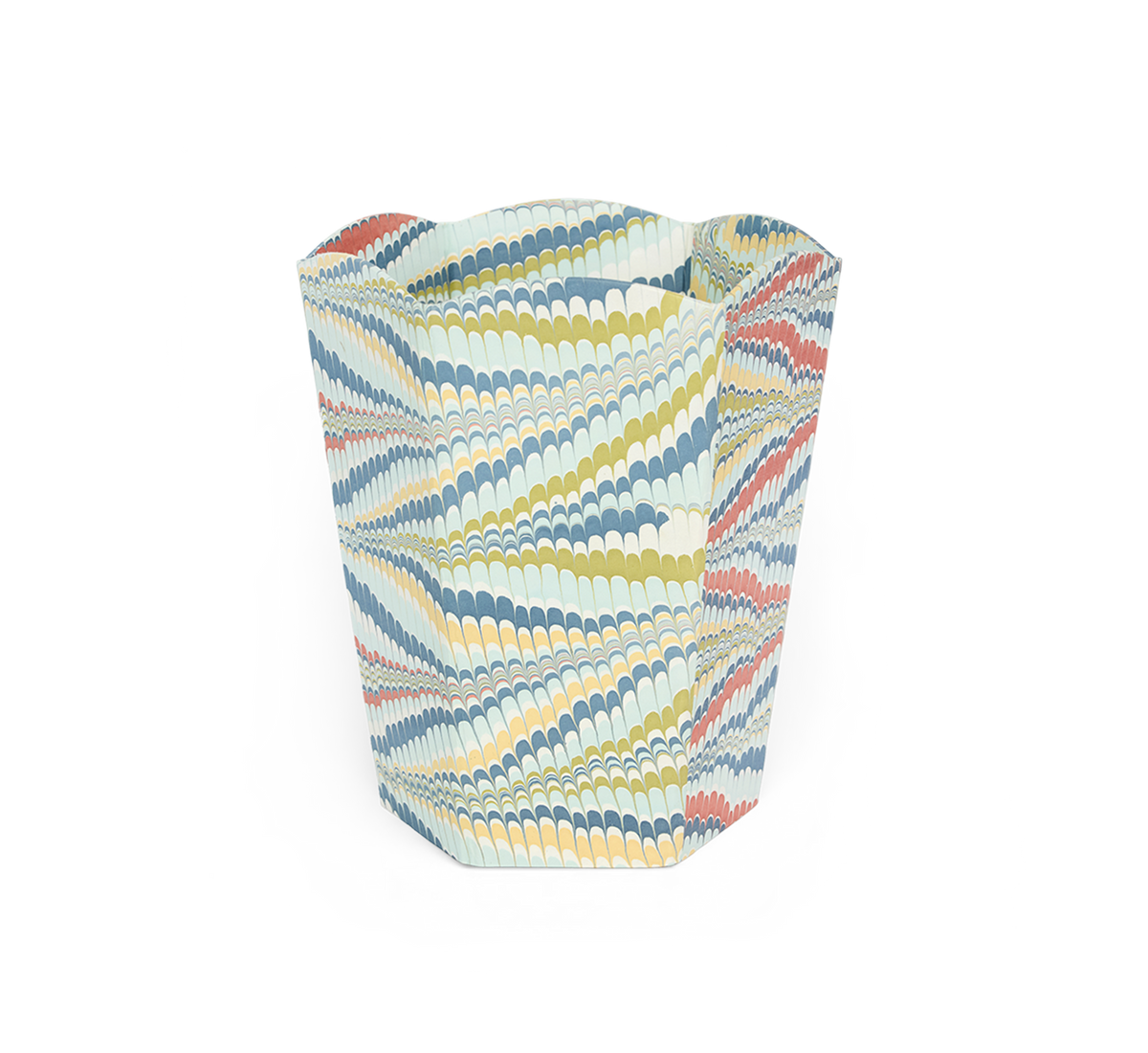 Ocean Wave – Hand Marbled Scalloped Basket (9.5" W x 9.5" D x 12" H.)