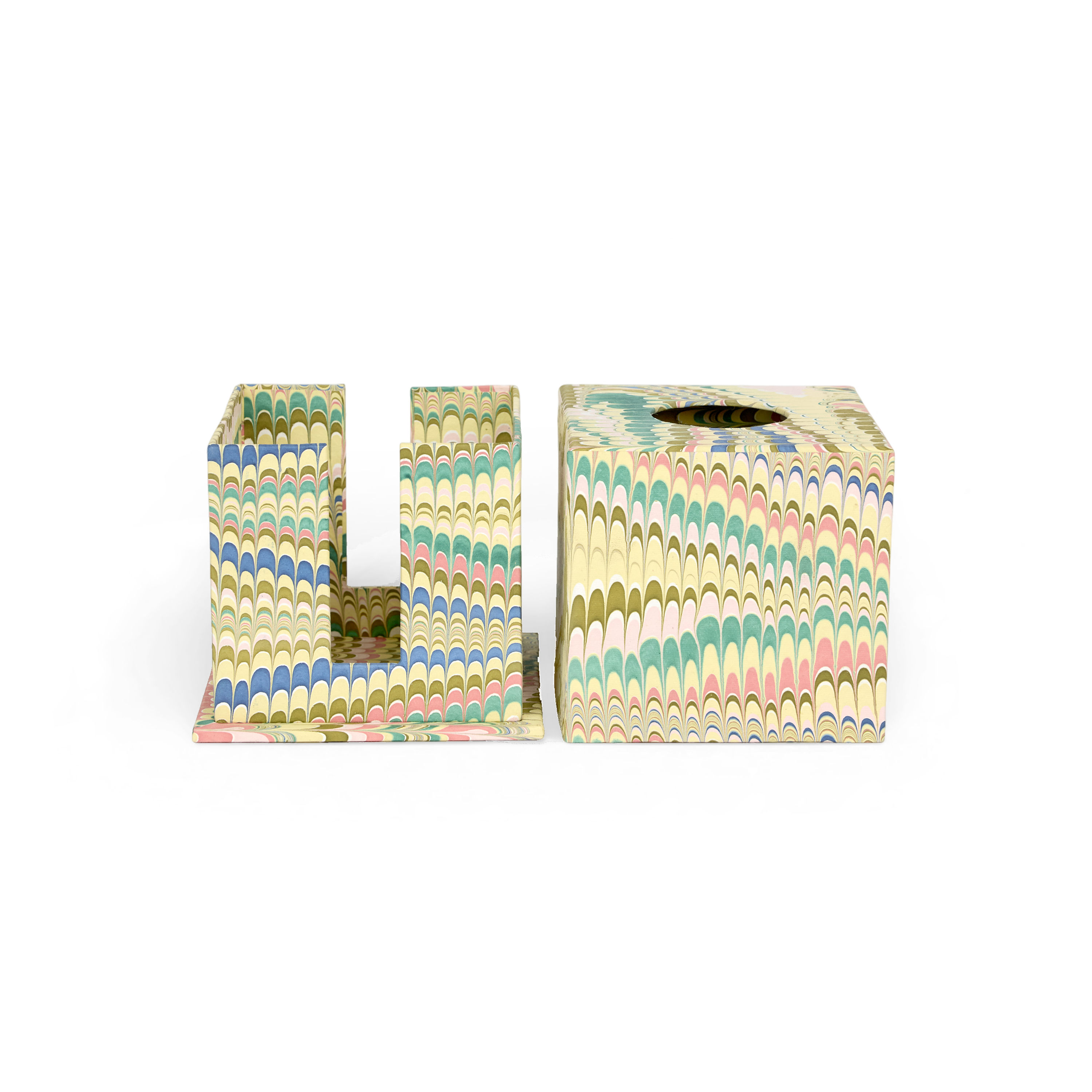 Meadow Wave– Hand Marbled Tissue Box Cover (5.25” H x 5” W x 5” D)