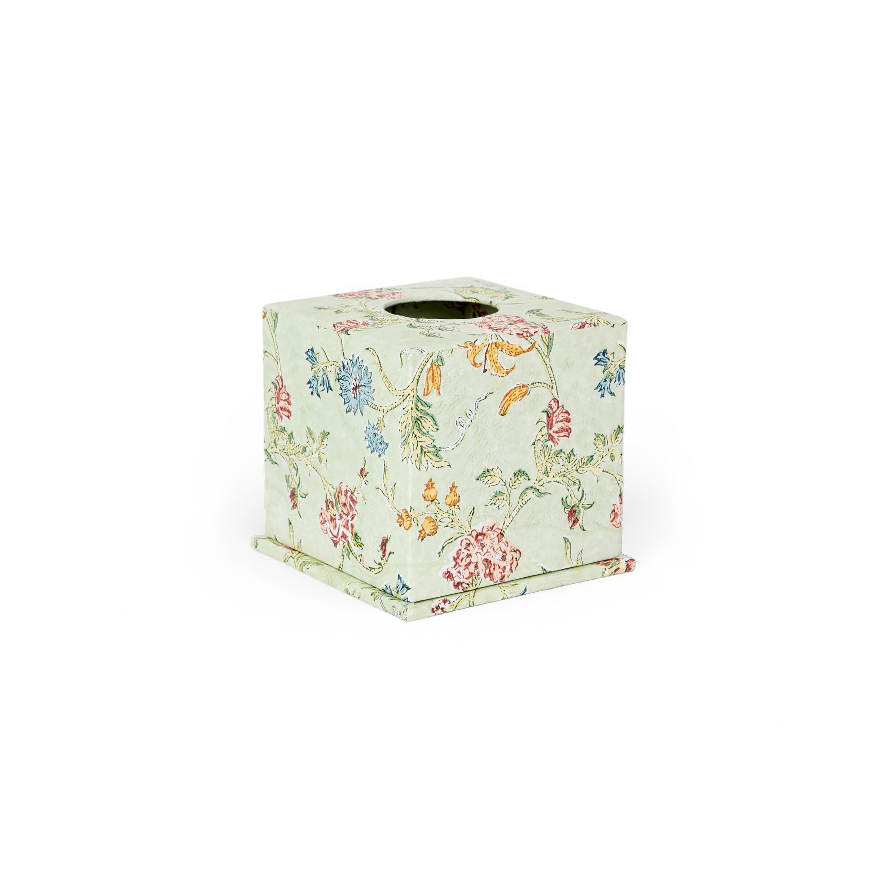 Meadow Garden – Hand Block Printed Tissue Box Cover (5.25” H x 5” W x 5” D)