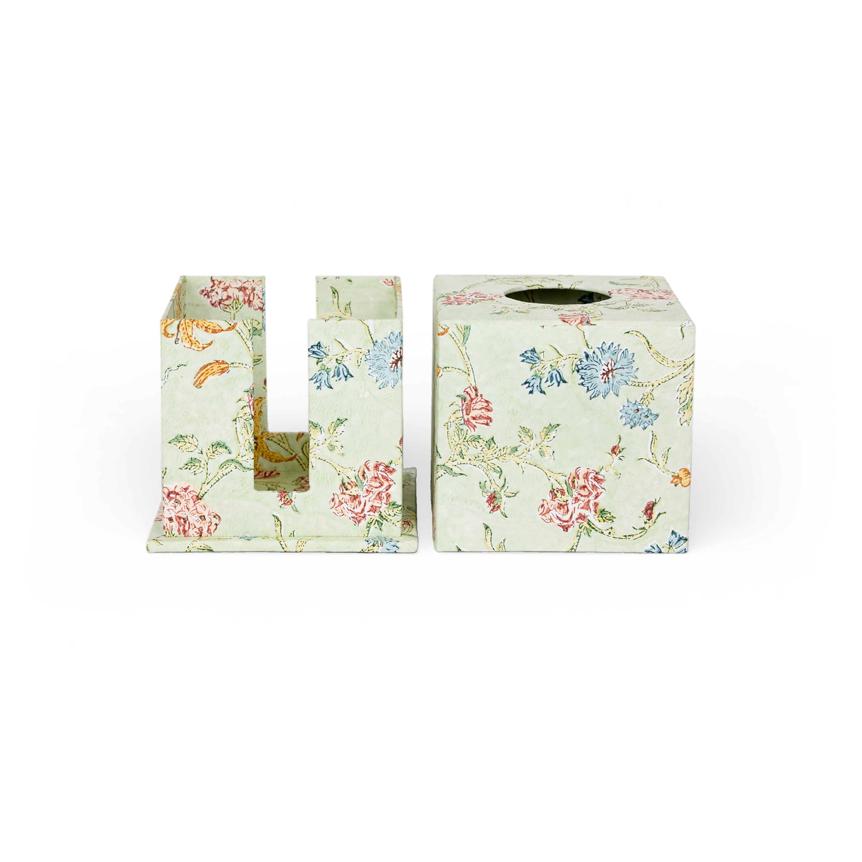 Meadow Garden – Hand Block Printed Tissue Box Cover (5.25” H x 5” W x 5” D)