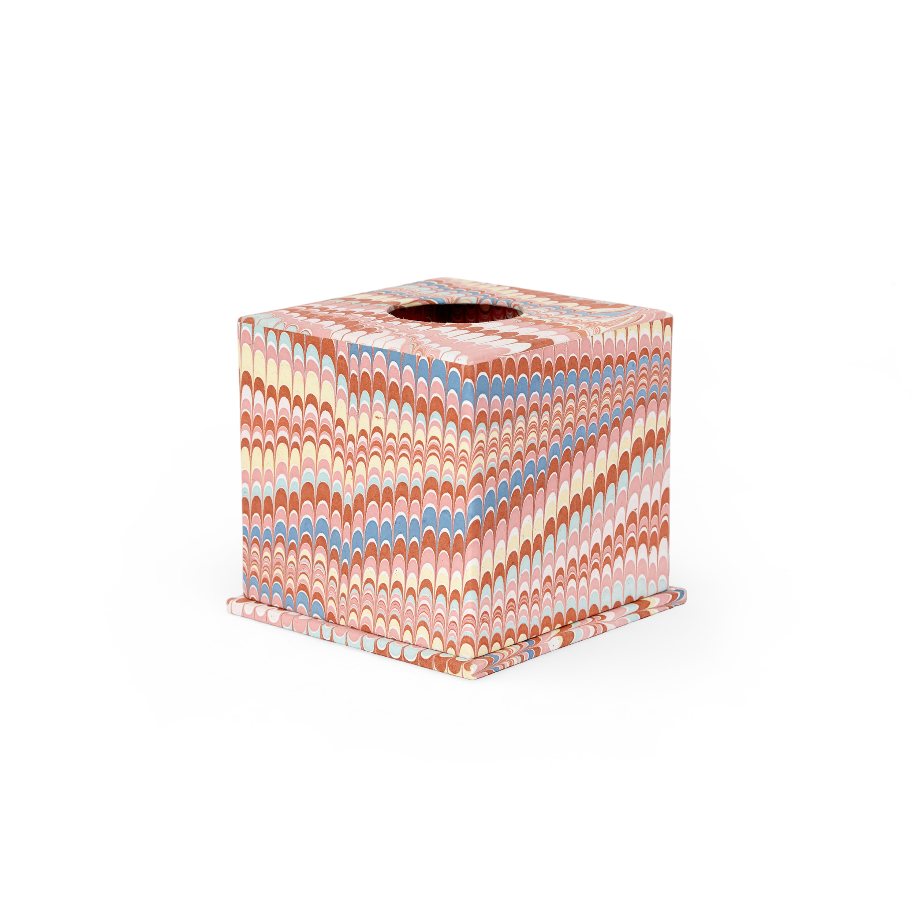 Sunset Wave  – Hand Marbled Tissue Box Cover (5.25” H x 5” W x 5” D)